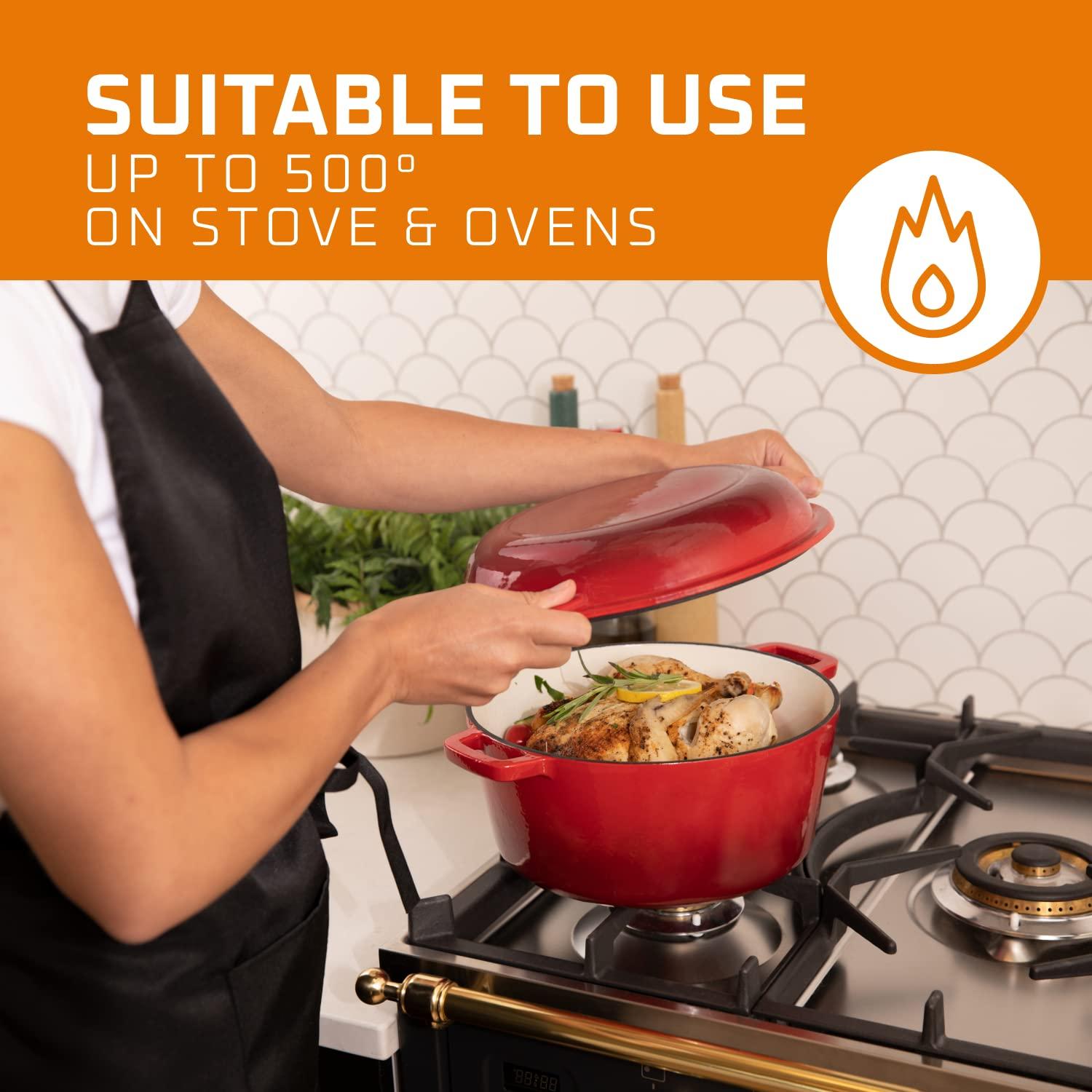 Red Enameled Cast Iron 7-Quart Dutch Oven with Porcelain Lid