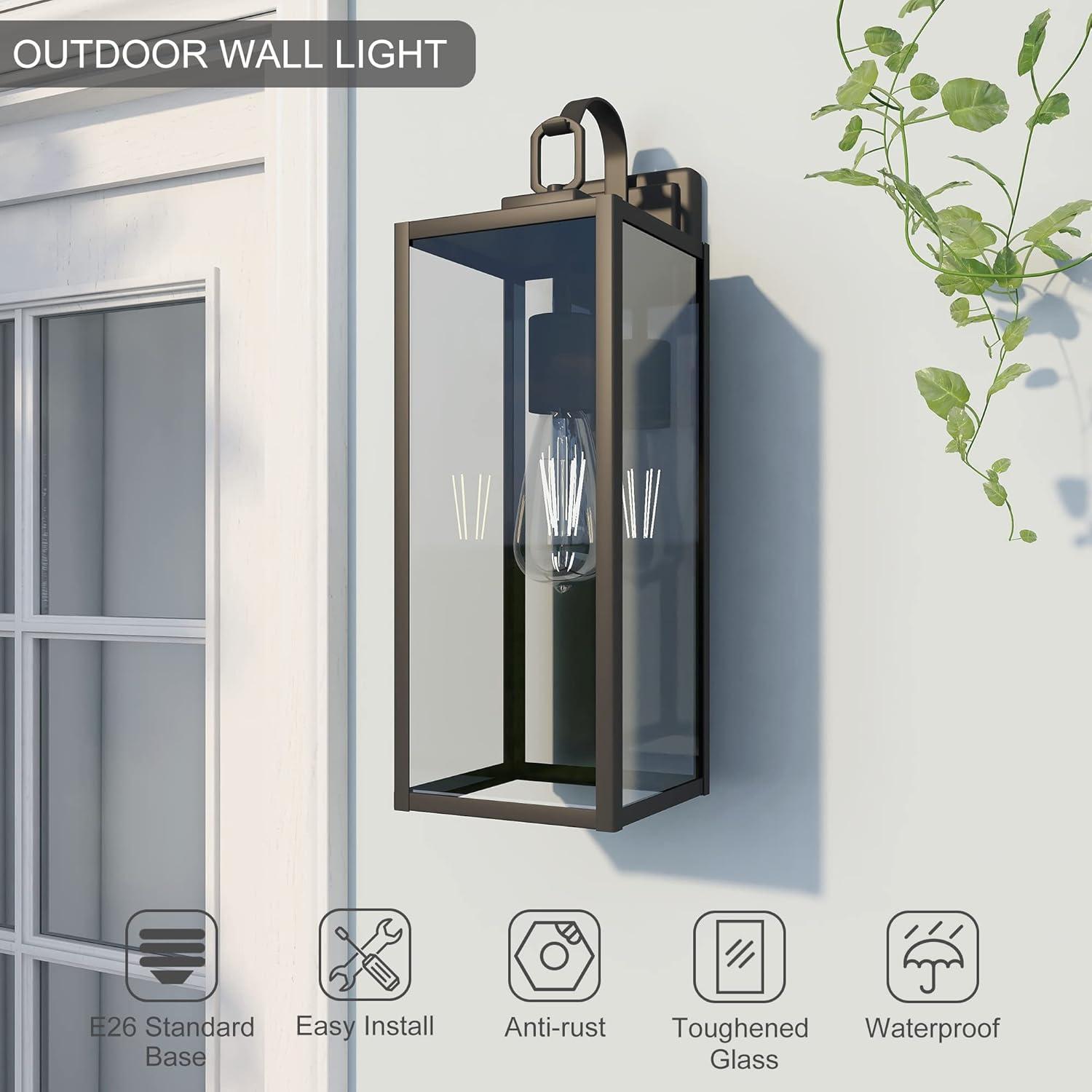 Large Size Outdoor Wall Lights, 18 Inch Oversized Matte Black Exterior Light Fixture With Clear Glass, Waterproof Front Porch Lighting, Modern Sconces Lantern For House, Garage, ETL Listed