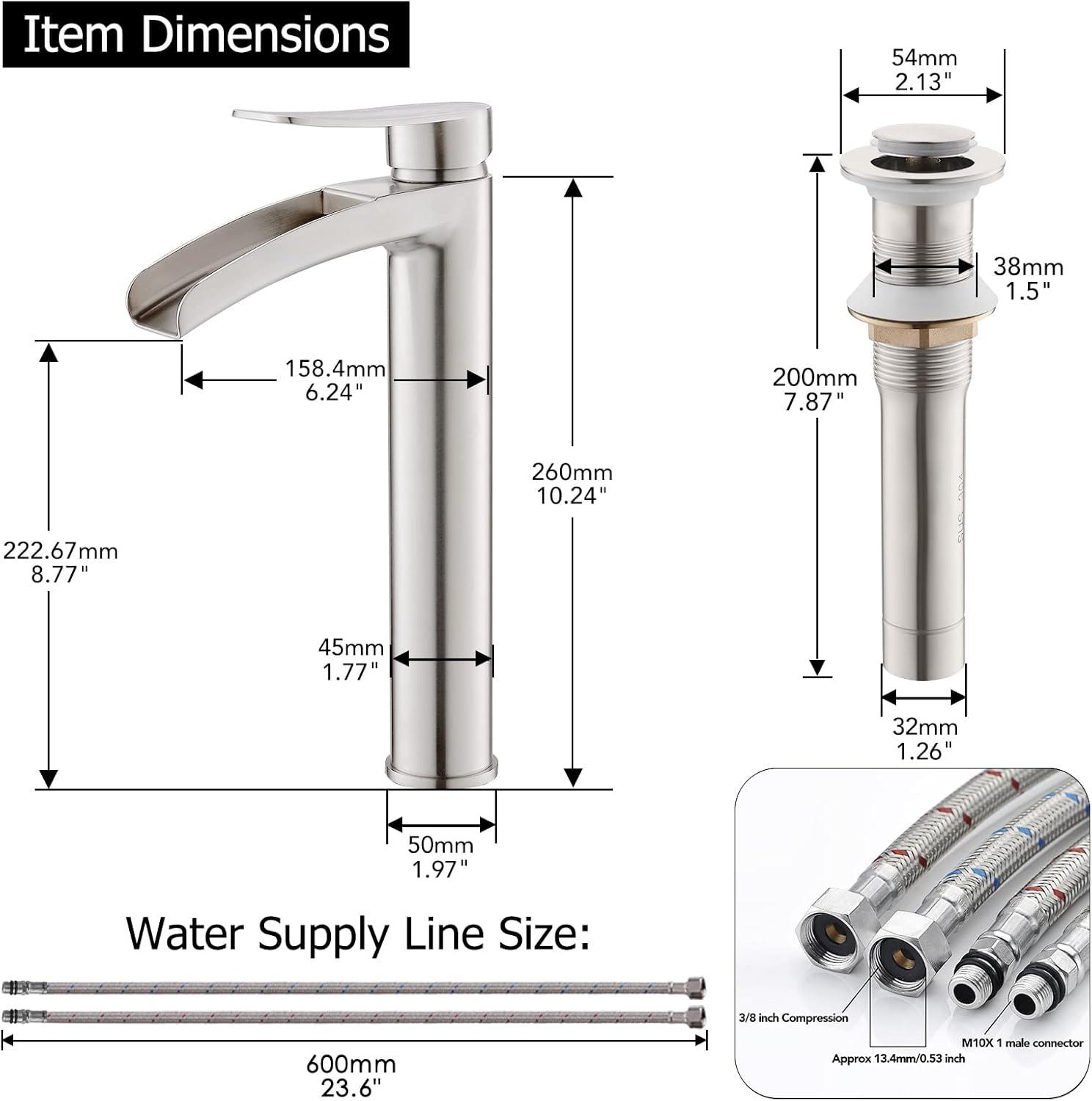 Brushed Nickel Tall Single Handle Waterfall Bathroom Faucet