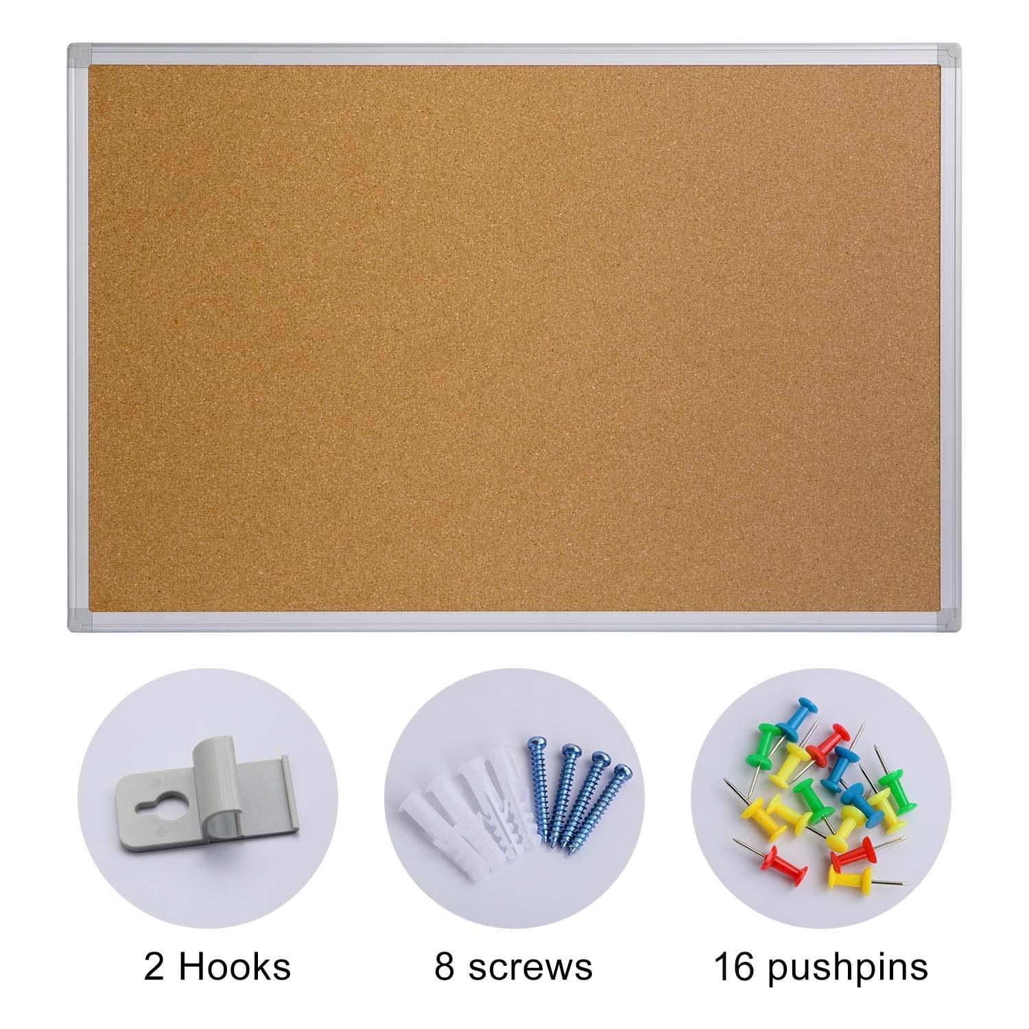 Board2by Cork Board Bulletin Board 20 x 30 Inches, Silver Aluminium Framed Corkboard, Office Board for Wall Cork, Large Wall Mounted Notice Pin Board