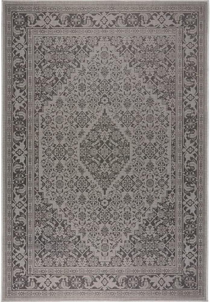 Nicole Miller New York Patio Country Dahlia Medallion Indoor/Outdoor Area Rug Grey/Black