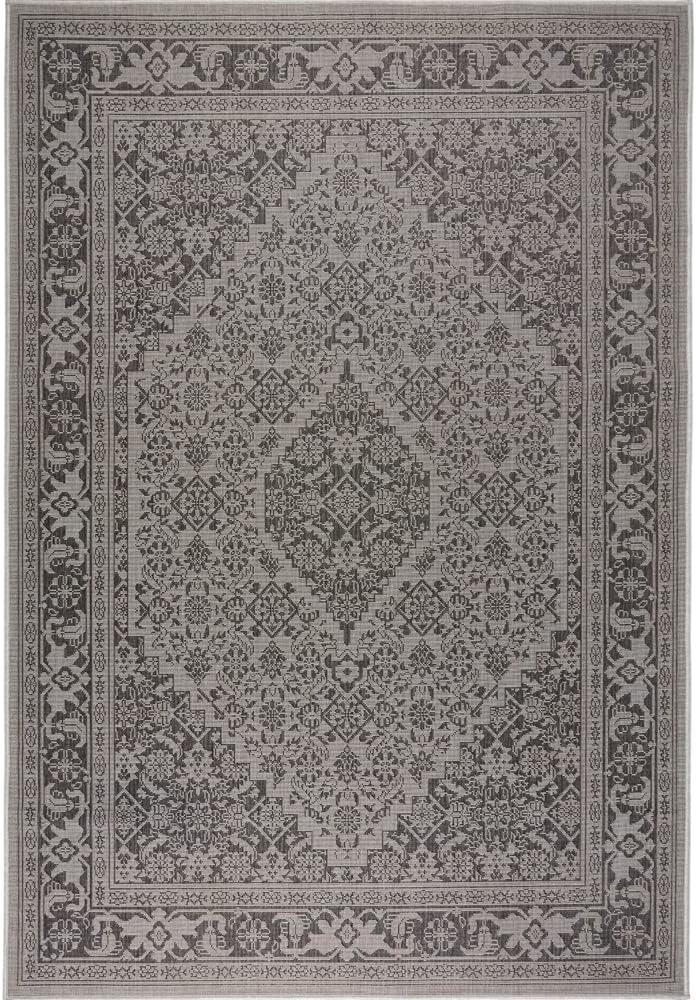 Nicole Miller New York Patio Country Dahlia Medallion Indoor/Outdoor Area Rug Grey/Black