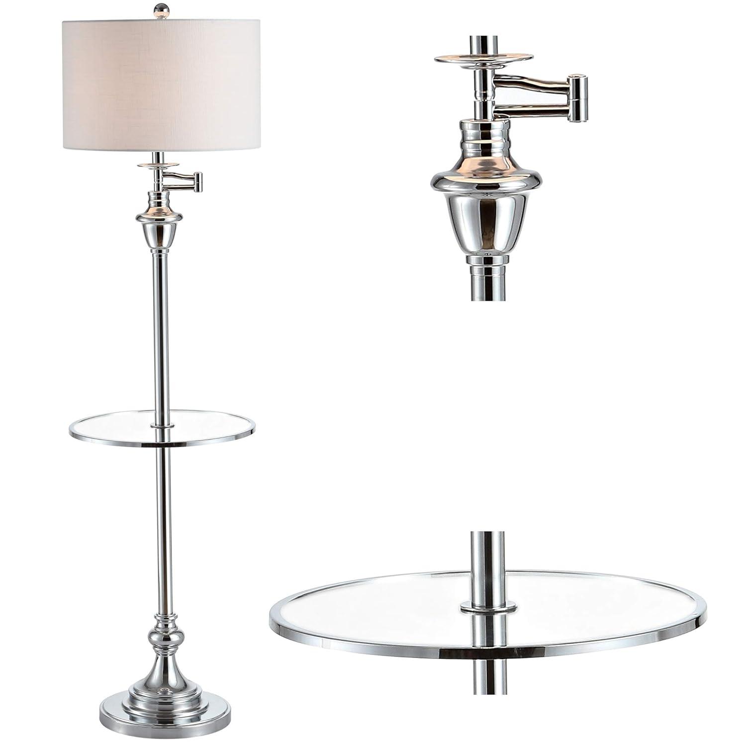 JONATHAN Y JYL3055B Cora 60" Metal/Glass LED Side Table and Floor Lamp, Contemporary, Transitional for living room, dinning room, bedroom, office Bulb Included, Chrome