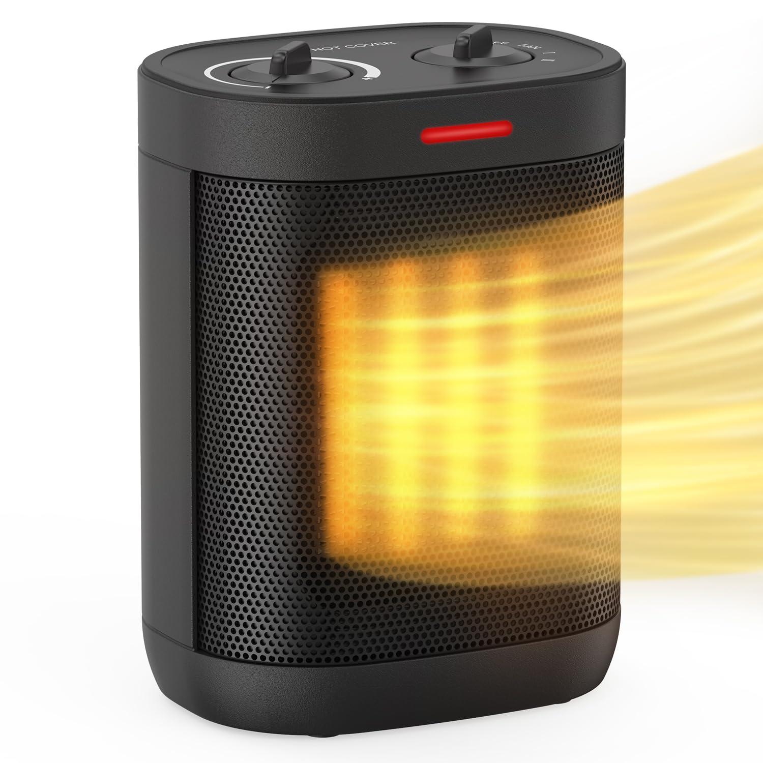 Space Heaters for Indoor Use, Portable 1500W/900W PTC Ceramic Space Heater, Small Space Heater with Thermostat, Three Modes, Overheat and Tip-Over Protection for Office Home Grey