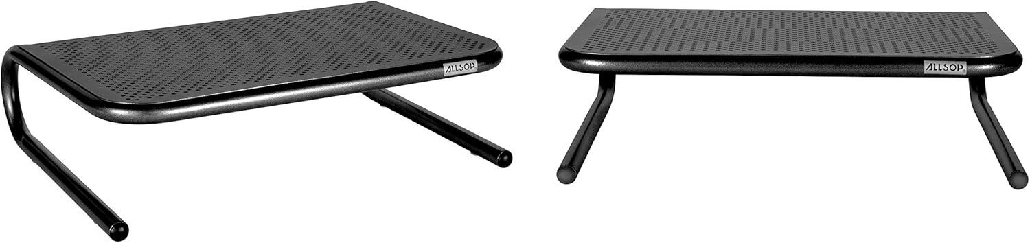 Pearl Black Powder-Coated Steel Monitor Stand with Non-Skid Pads, 2 Pack