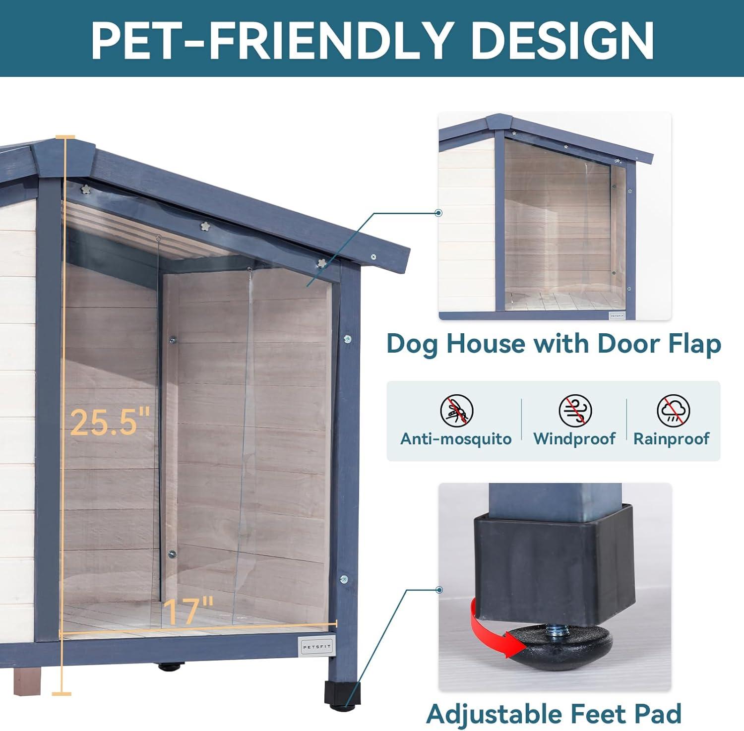 Petsfit Large Dog House, 46.5" L x 31.7" W x 32.5" H PVC Roof Outdoor Dog House for Small Medium Large Dogs, Durable Dog House for Easy Clean and Assemble, White