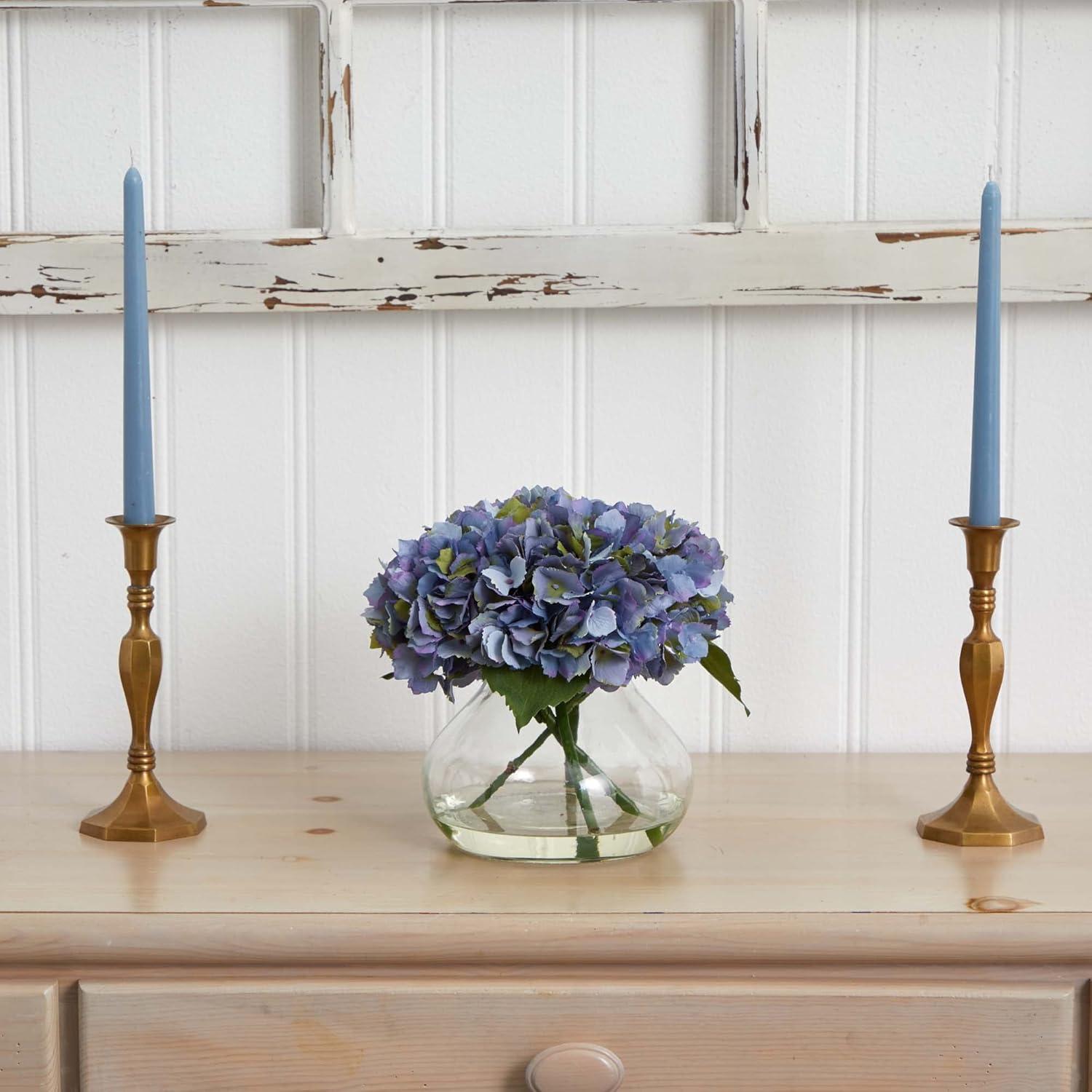 Nearly Natural Large Blooming Hydrangea with Vase, Blue