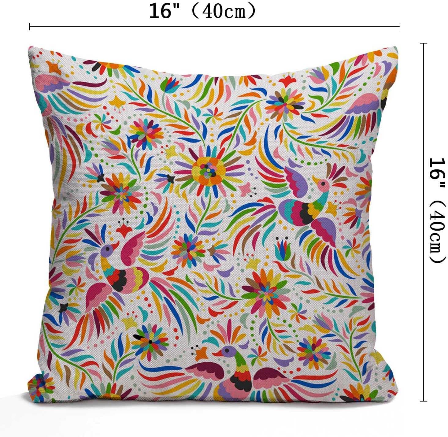 Nphuriy Mexican Floral Decorations Pillow Cover Ethnic Art Birds and Paisley Flowers Farmhouse Decor Throw Pillow Cases Cushion Cover 16 x 16 Inch Home Decoration
