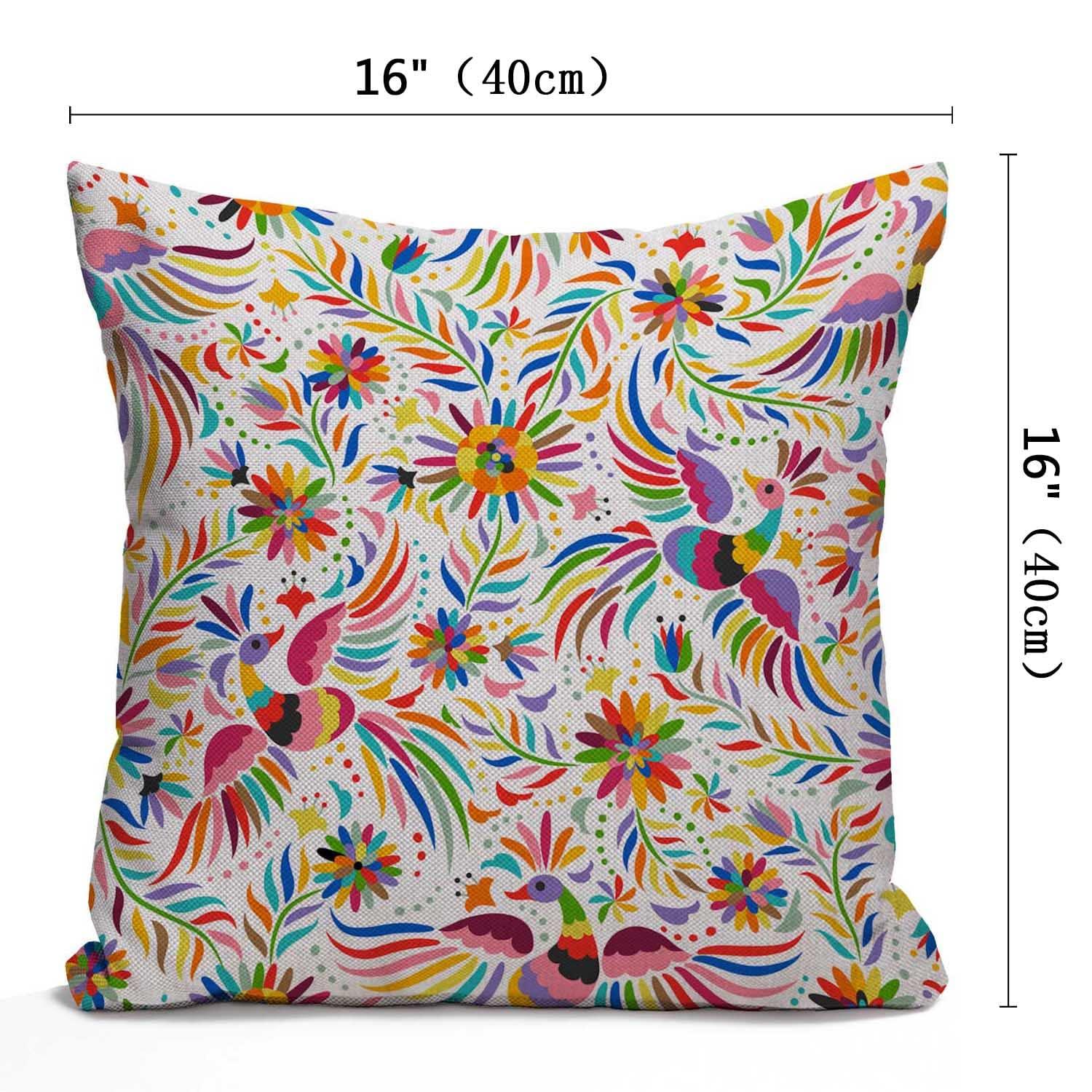 Nphuriy Mexican Floral Decorations Pillow Cover Ethnic Art Birds and Paisley Flowers Farmhouse Decor Throw Pillow Cases Cushion Cover 16 x 16 Inch Home Decoration