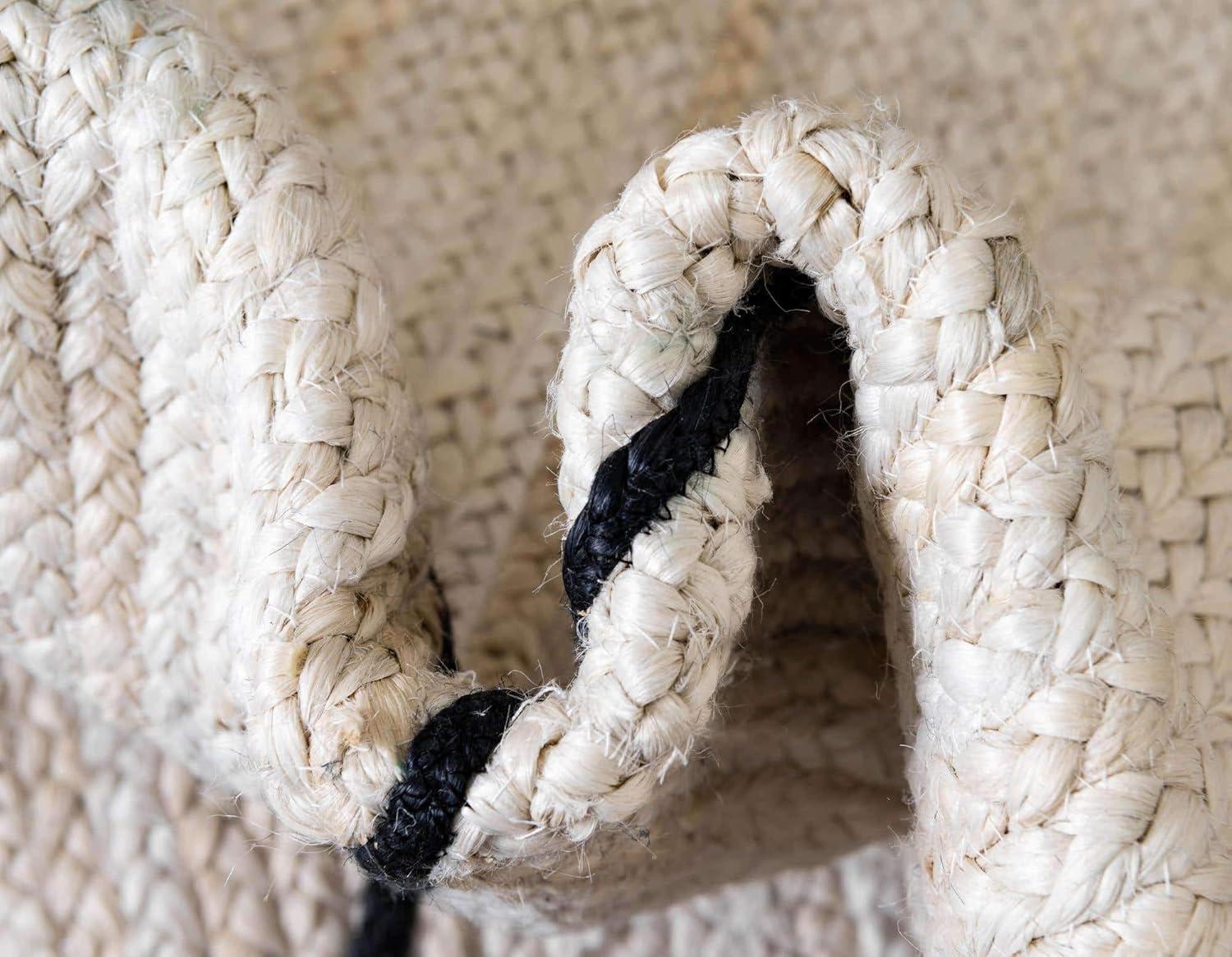 Hand-Braided Ivory and Black Jute-Cotton Trellis Rug