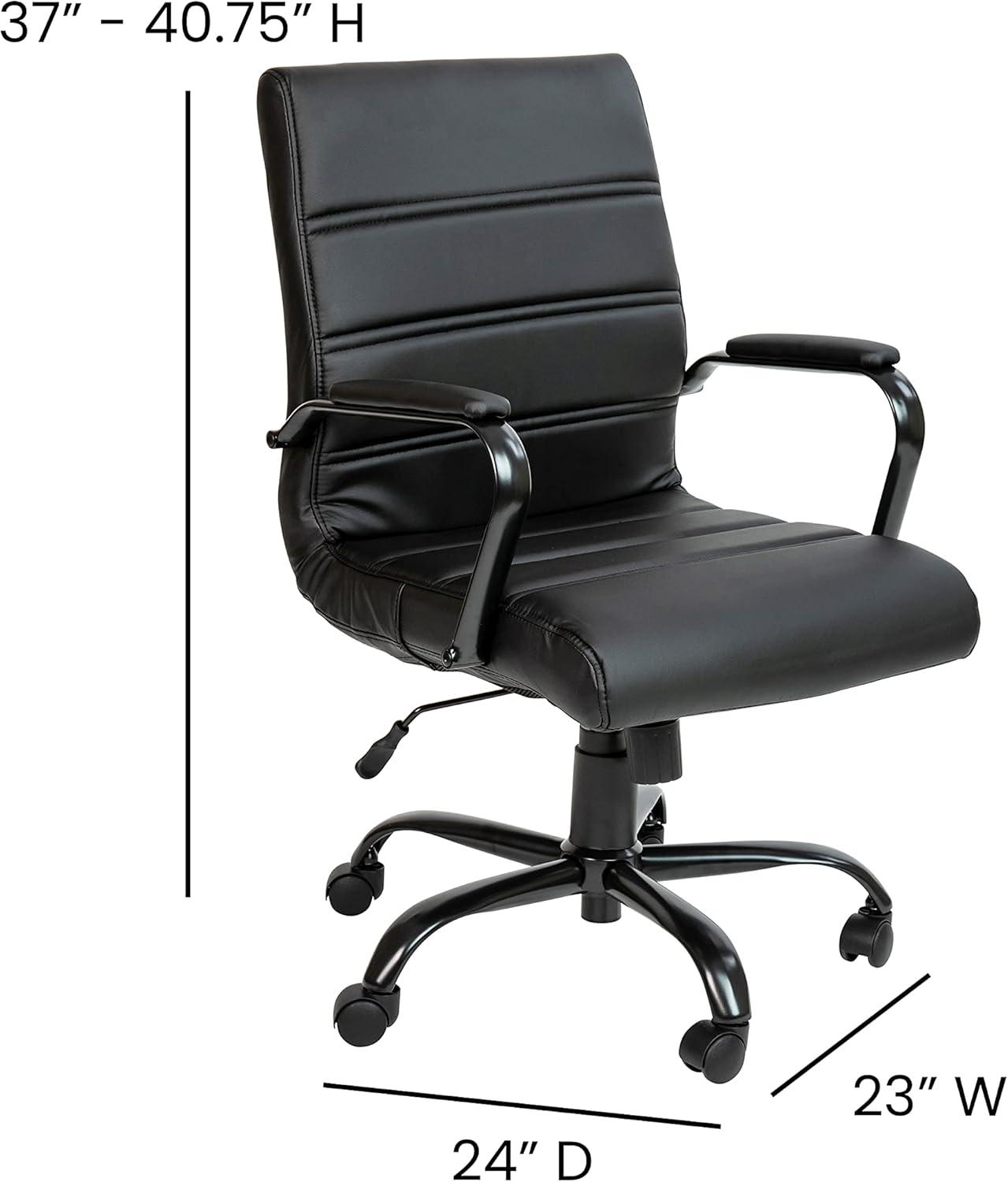 Modern Mid-Back Black LeatherSoft Swivel Executive Chair with Metal Arms