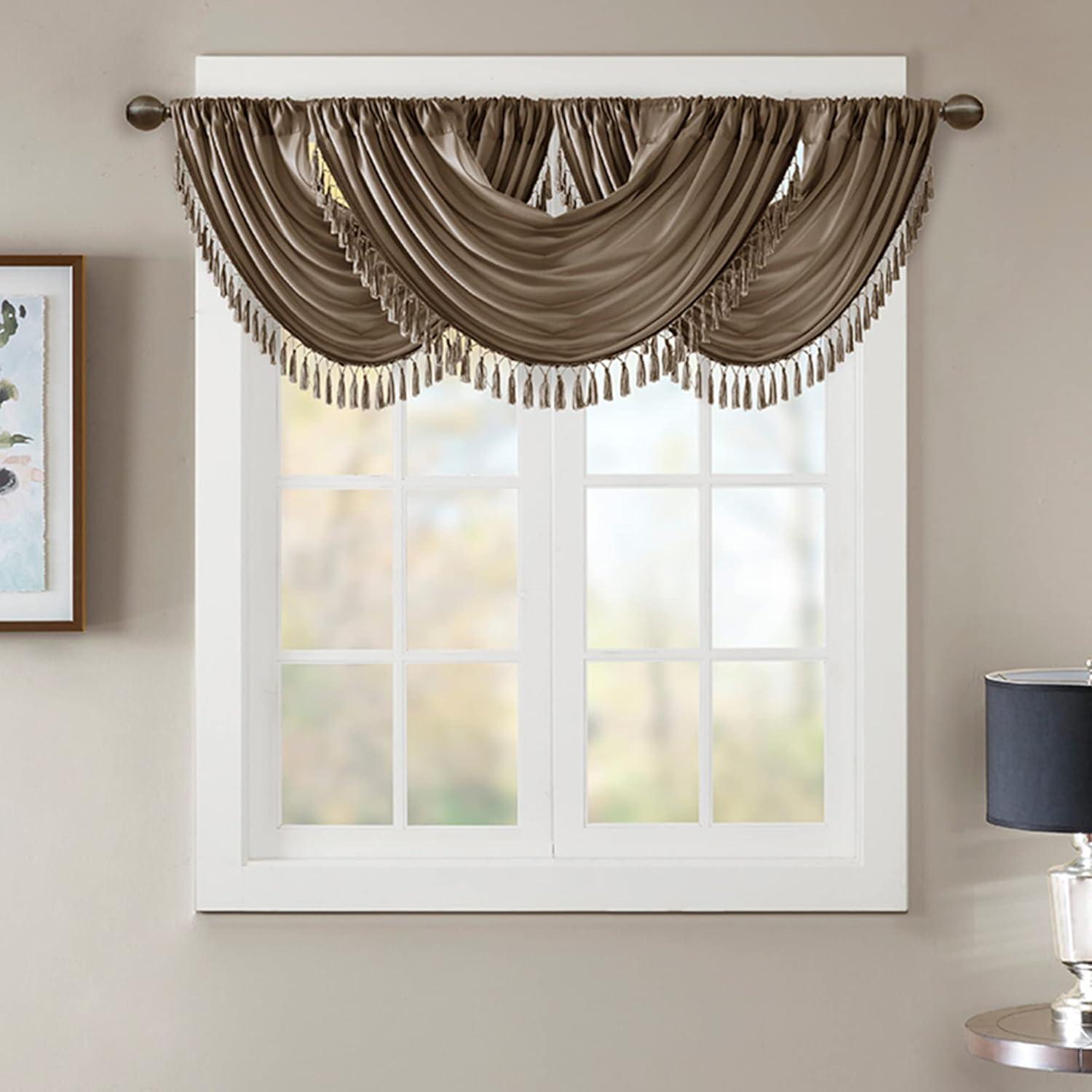 Madison Park Elena Faux Silk Waterfall Embellished 38'' W Window Valance