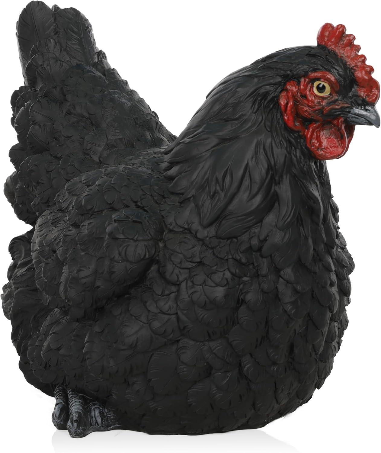 8" Black Polyresin Resting Hen Garden Statue