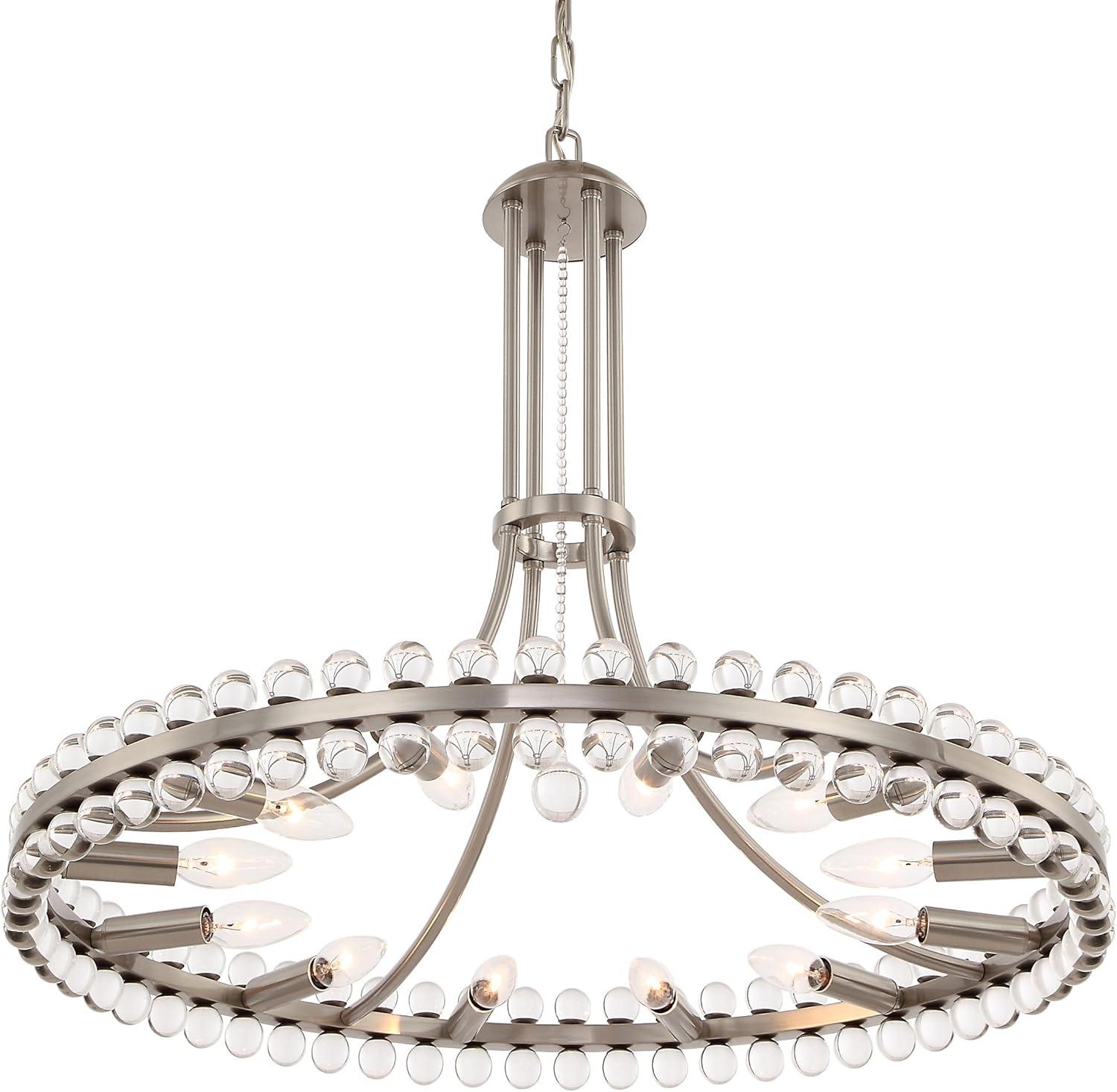 Brushed Nickel and Glass 12-Light Chandelier