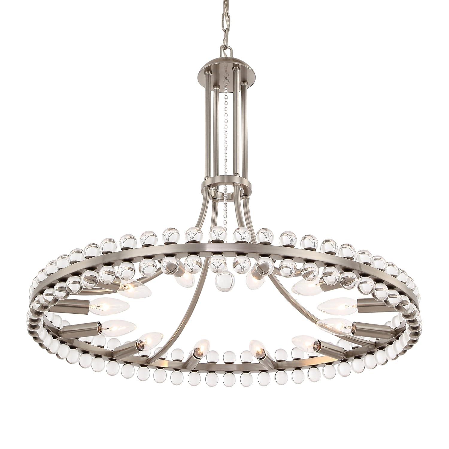 Brushed Nickel and Glass 12-Light Chandelier