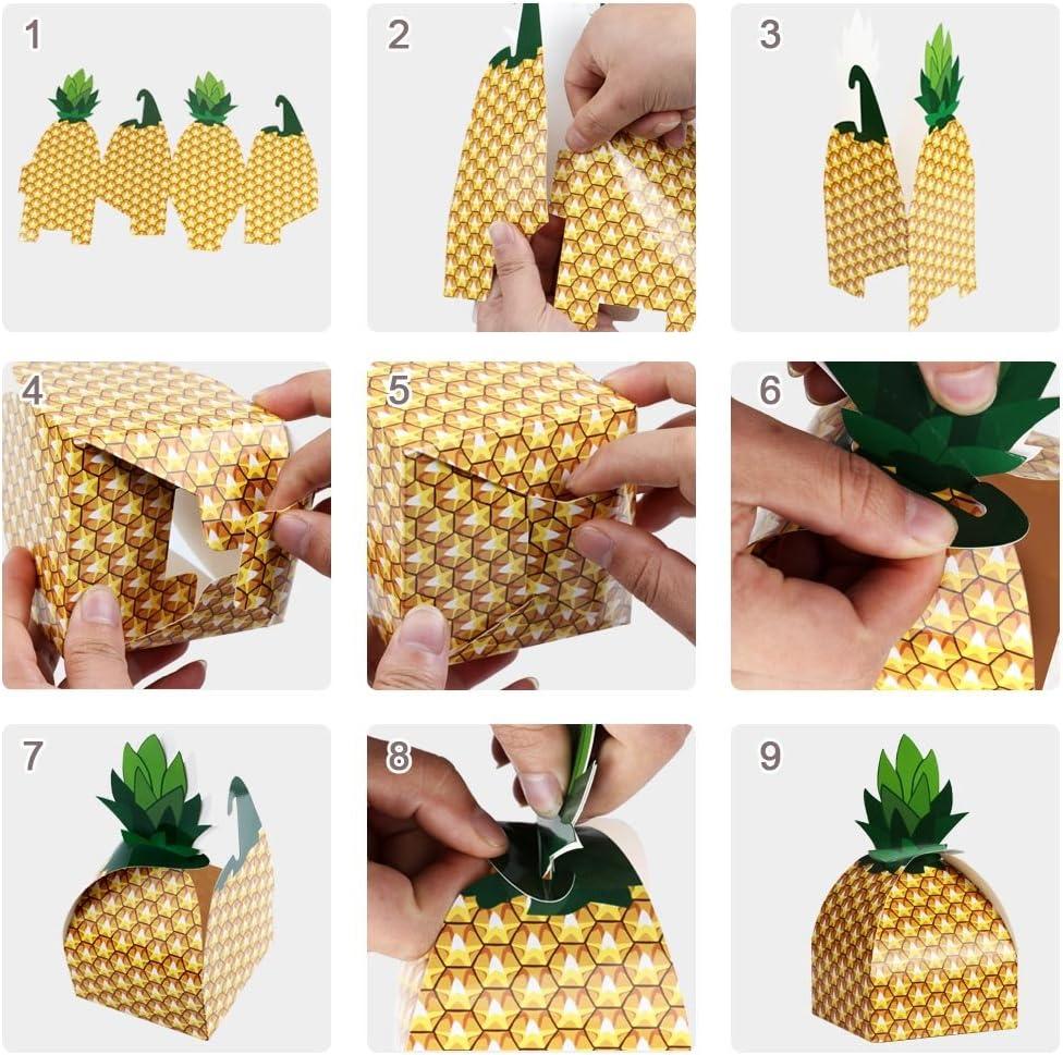 50pcs Pineapple Favor Boxes 3D Large Pineapple Party Favors Bags for Hawaiian Luau Pineapple Theme Party Decorations Summer Tropical Party Supplies