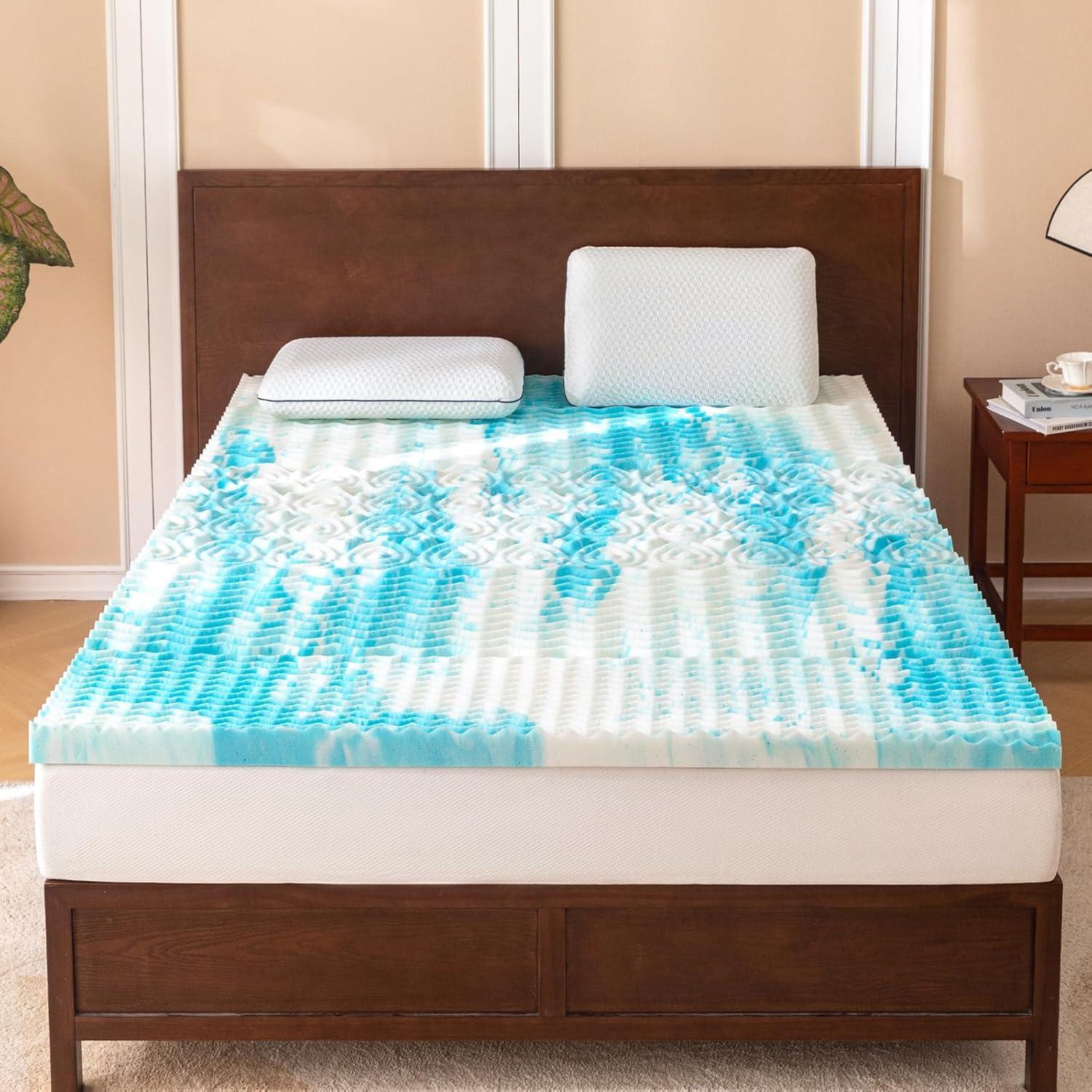 Mattress Topper Queen - 2 Inch Gel Memory Foam Mattress Topper Queen Size for Back Pain, CertiPUR-US Certified, Blue