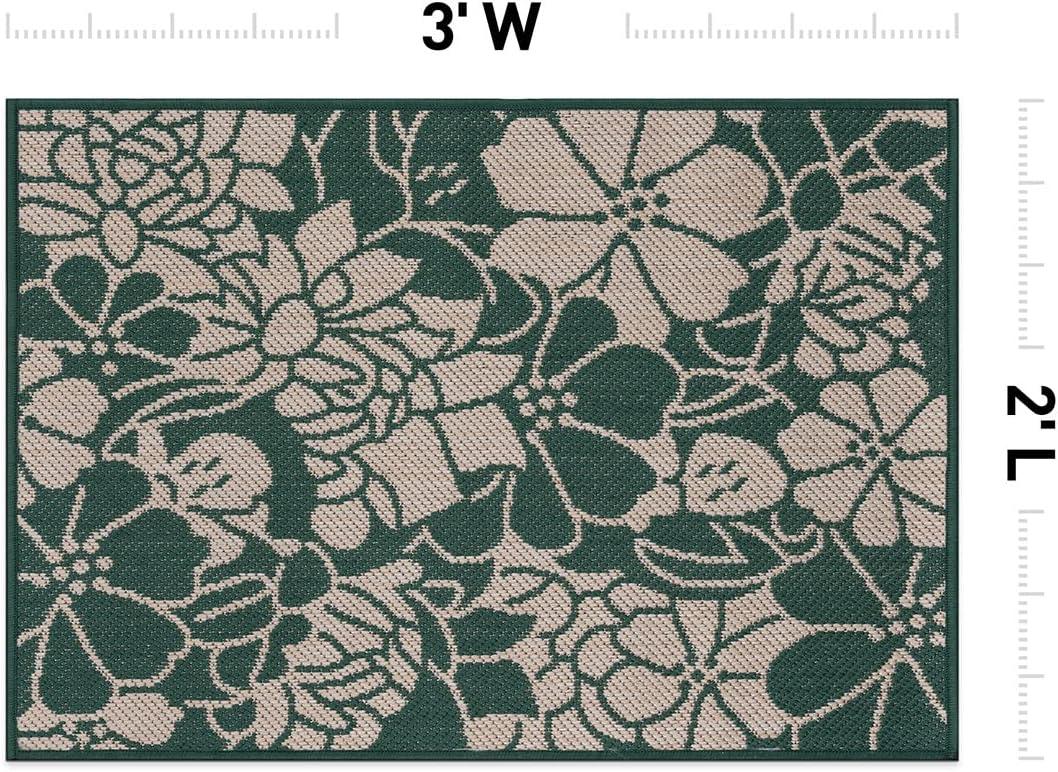 World Rug Gallery Modern Floral Flowers Textured Flat Weave Indoor/Outdoor Area Rug - GREEN 2'x3'