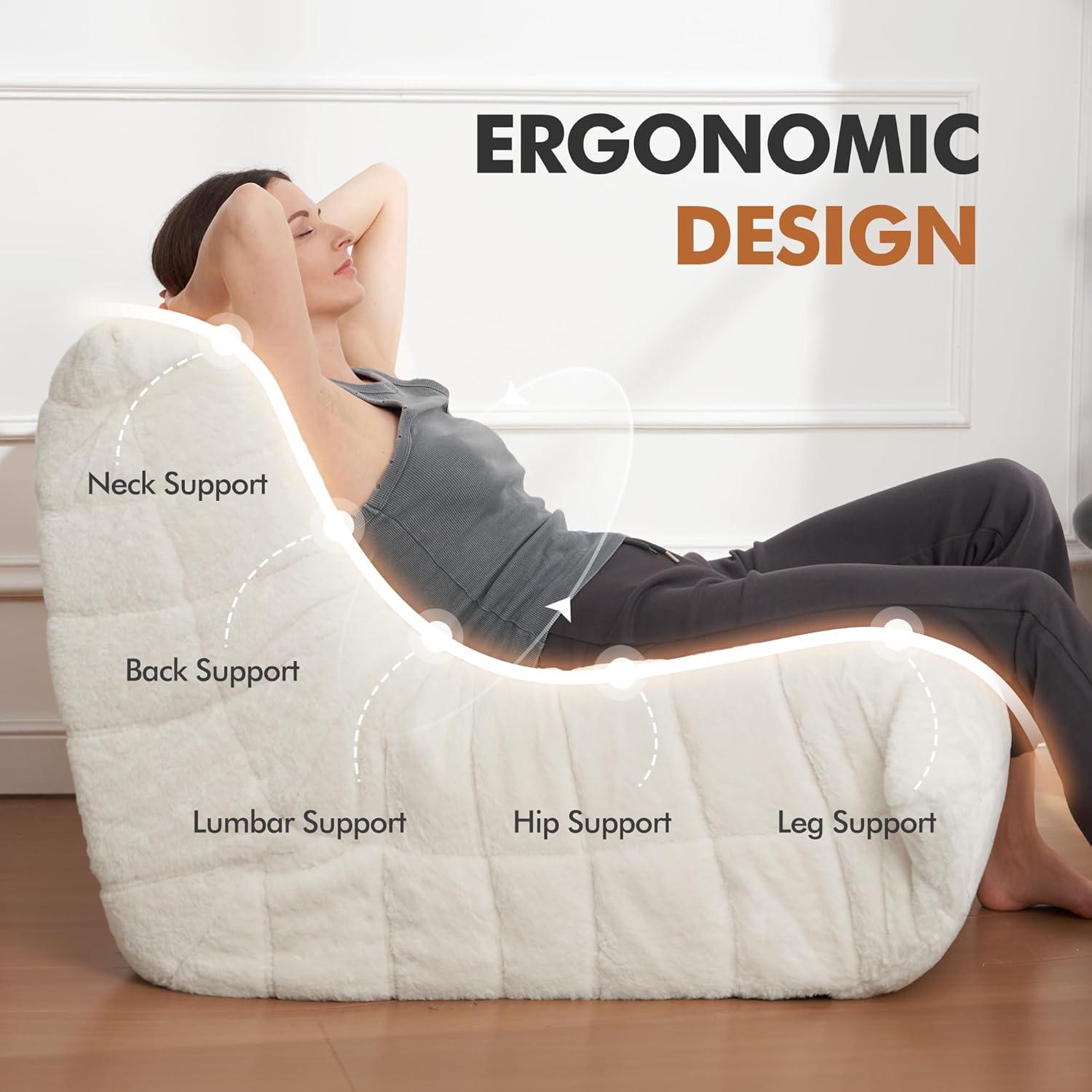 Bean Bag Chair Big Sofa Beanbag Chair for Adults Fireside Chair Bean Bag Lounger with Memory Foam Filled for Home,Apartment or Gaming Venue (White Plush)