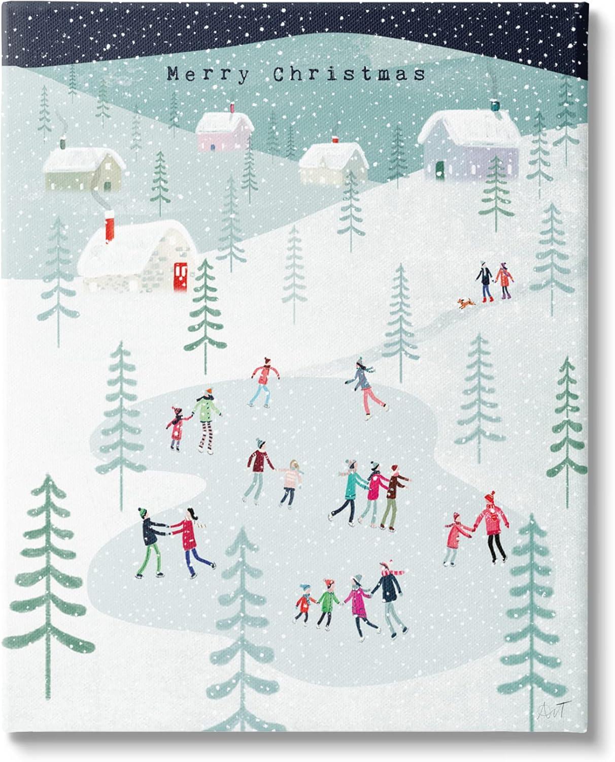 Stupell Industries Merry Christmas Winter Ice Skating Canvas Wall Art