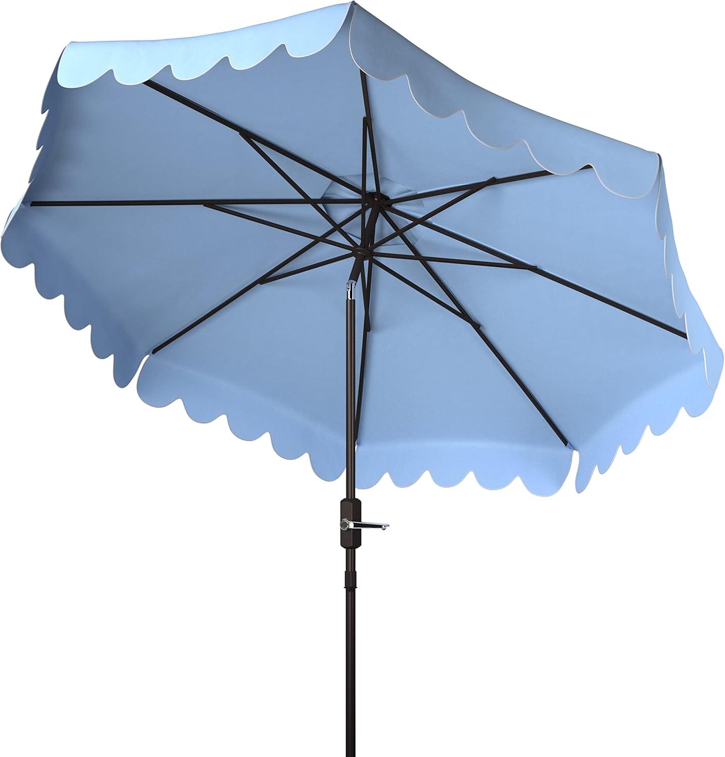 Venice Single Scallop 9Ft Crank Push Button Tilt Umbrella - PAT8010 - Baby Blue/White - Safavieh