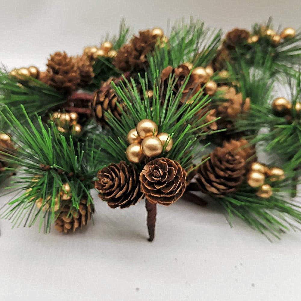 20 PCS Pine Needles Branches with Gold Berry Stems Mini Pinecone Picks for Crafts Holiday Wreath Christmas Tree Ornaments Decor by Baryuefull