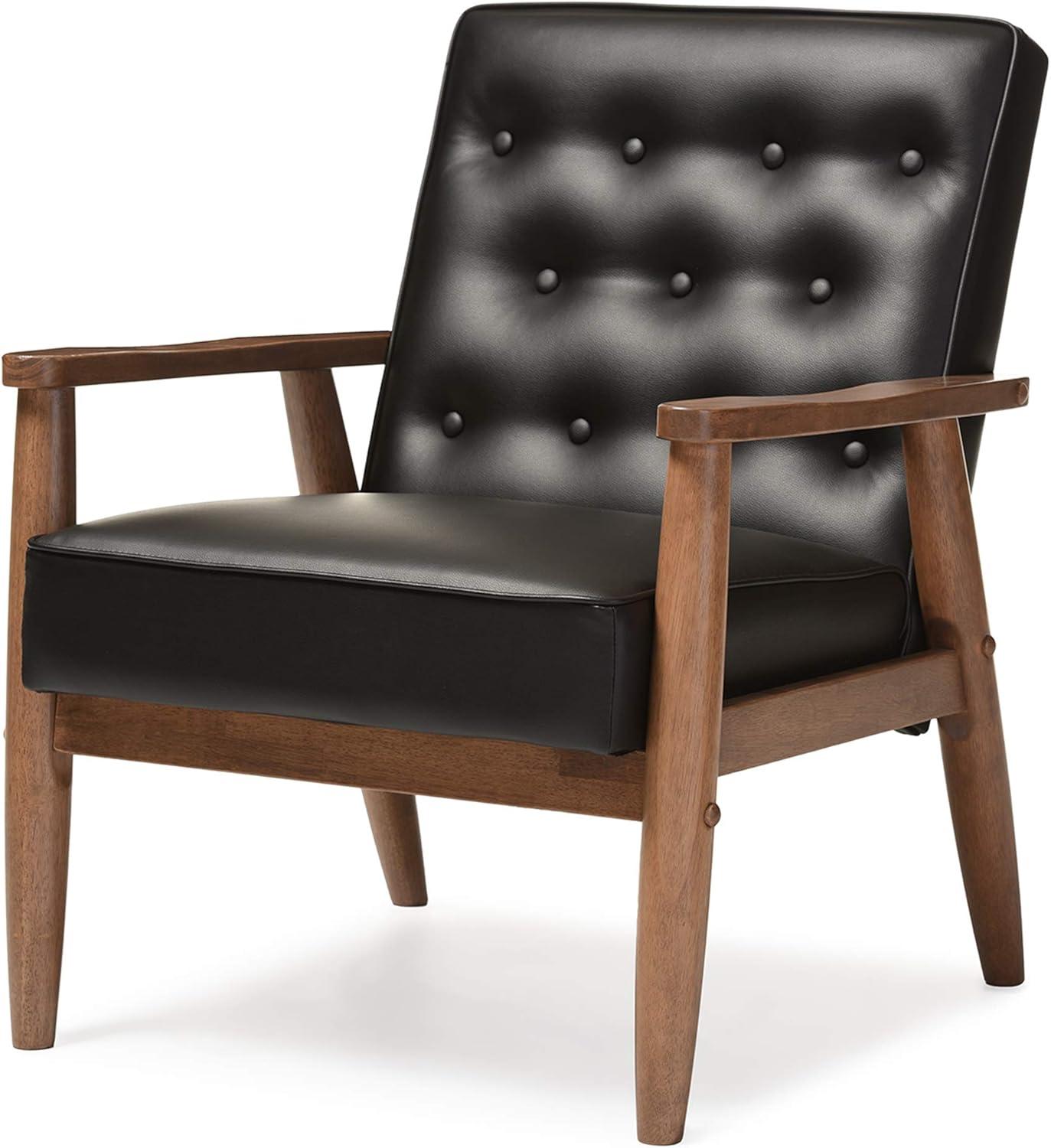 Sorrento Mid - Century Retro Modern Faux Leather Upholstered Wooden Lounge Chair - Baxton Studio