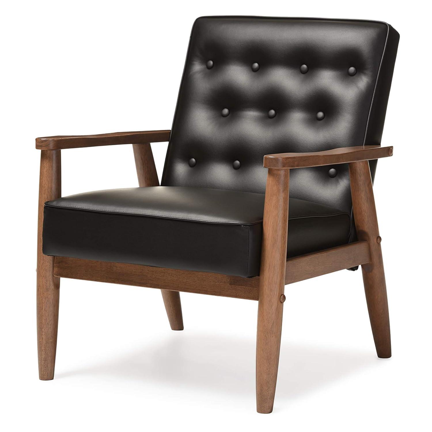 Sorrento Mid - Century Retro Modern Faux Leather Upholstered Wooden Lounge Chair - Black - Baxton Studio: Danish Design, Rubberwood Frame