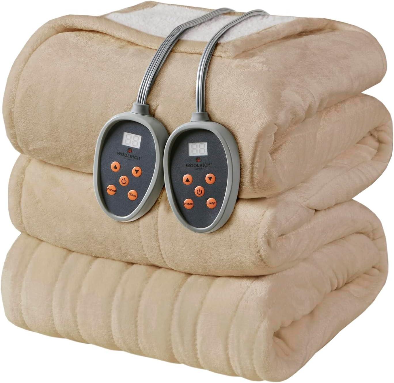 Woolrich Heated Plush to Berber Blanket, King, Tan