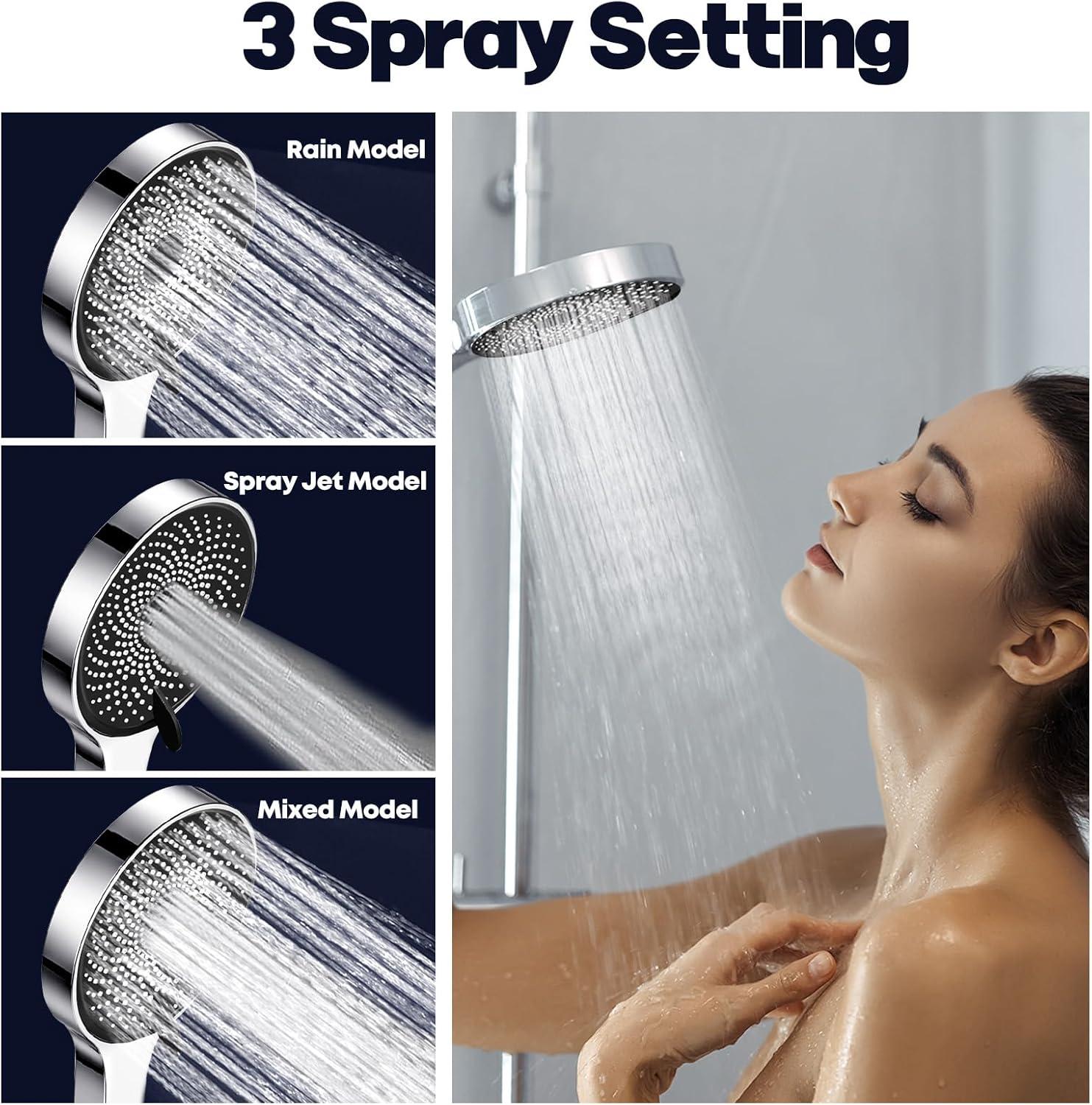 Chrome Dual Shower Head with Handheld Spray and Adjustable Arm