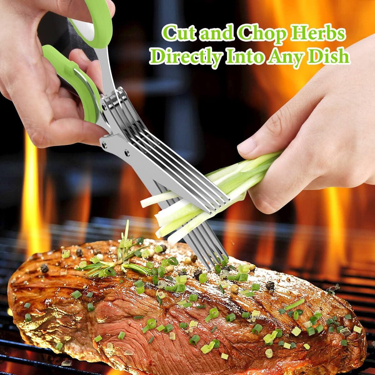 Herb Scissors, Kitchen Herb Shears Cutter with 5 Blades and Cover, Sharp Dishwasher Safe Kitchen Gadget - Green C49