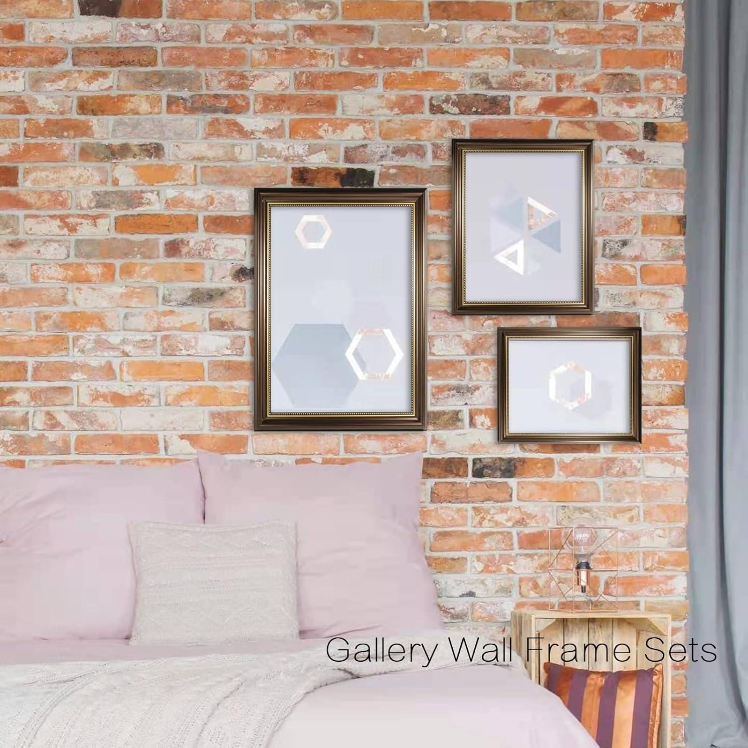4x6 Picture frames set of 2, Photo frames 4x6 with Real Glass, Tabletop Display & Wall Mount, Brown with Gold Bead