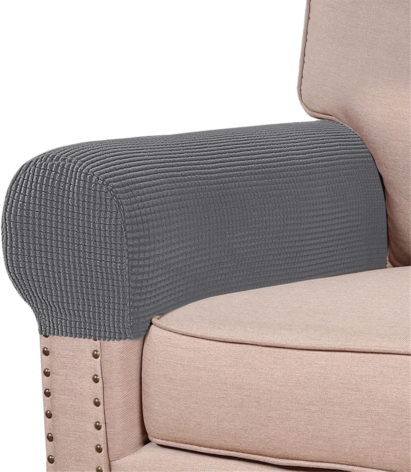 PandaTop Stretch Armrest Covers for Chairs and Sofas Couch Arm Covers for Sofa, Soft Armrest Covers Anti-Slip Furniture Protector Armchair Slipcovers Washable for Recliner Set of 2, Gray