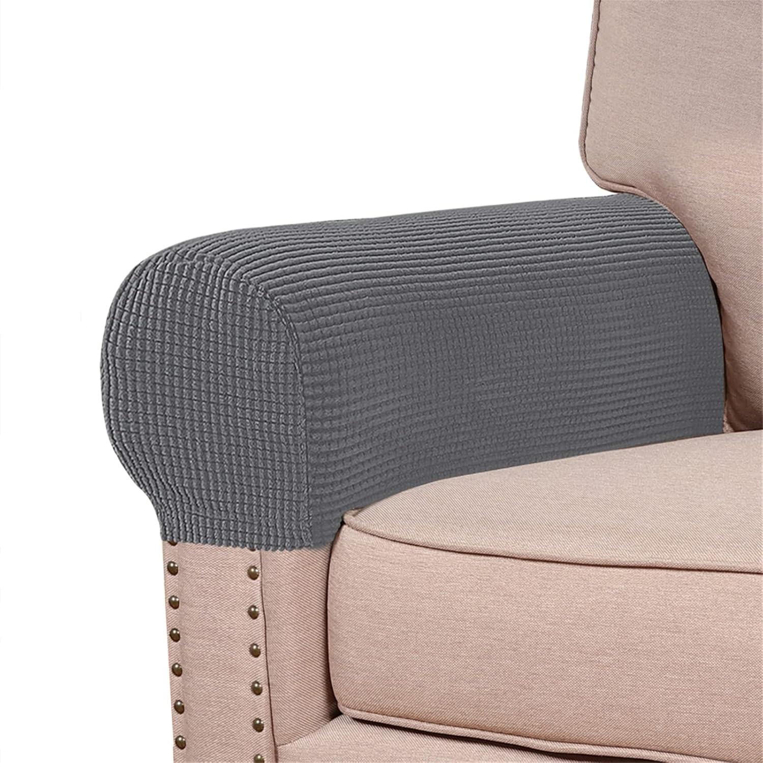 PandaTop Stretch Armrest Covers for Chairs and Sofas Couch Arm Covers for Sofa, Soft Armrest Covers Anti-Slip Furniture Protector Armchair Slipcovers Washable for Recliner Set of 2, Gray