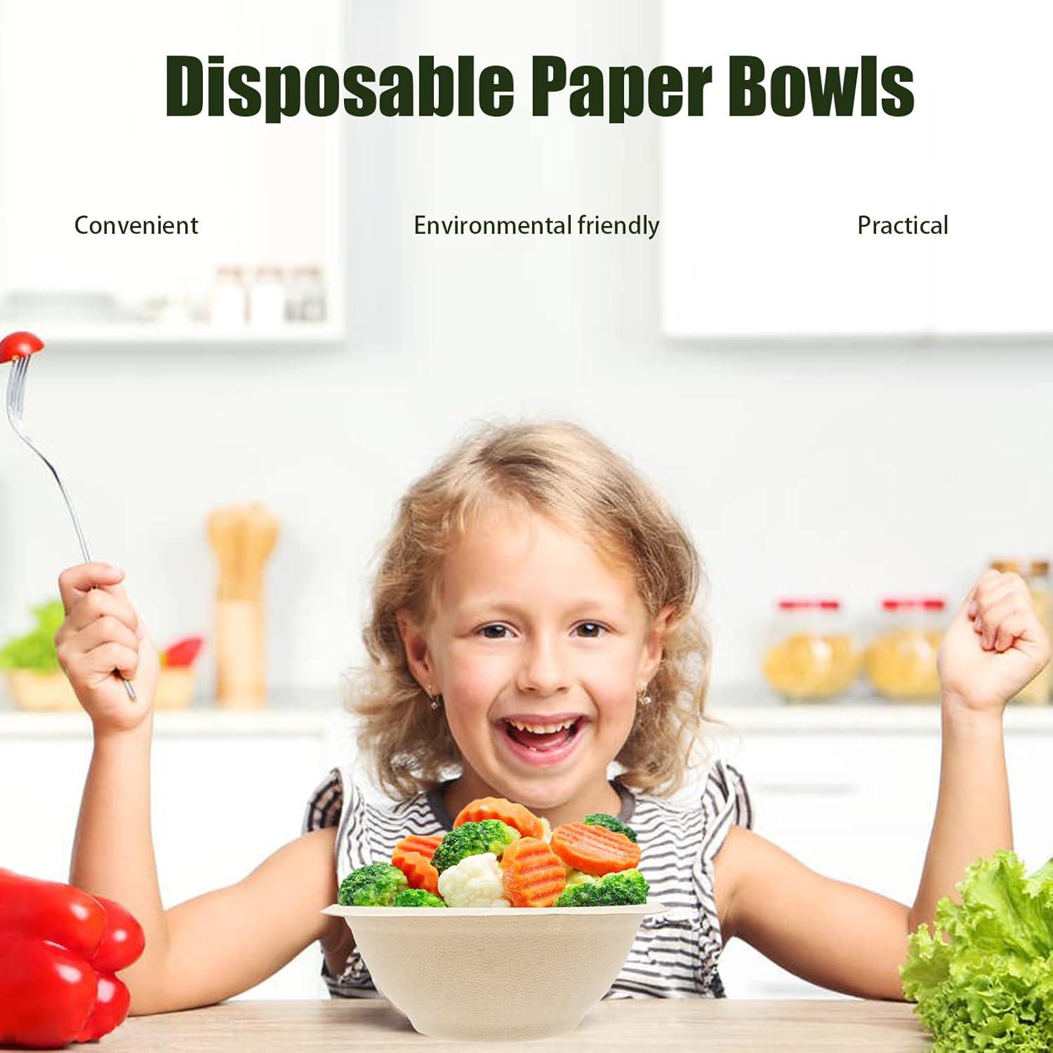 100 Pack 8oz Compostable Paper Bowls,Heavy-Duty Disposable Natural Bagasse Bowls,Biodegradable Soup Bowls,Eco-Friendly,Heat Resistant,for Ice Cream,Salad,Soup,Snack,Dessert,Pasta,Hot or Cold Use