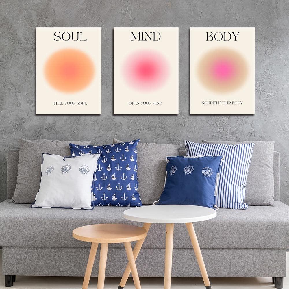 Asdg12s-Positive Aura Posters for Room Aesthetic 3 Piece Colorful Aura Grainy Gradient Canvas Wall Art Spiritual Soul Body Mind Quote Print Painting Danish Pastel Home Wall Decor for Bedroom