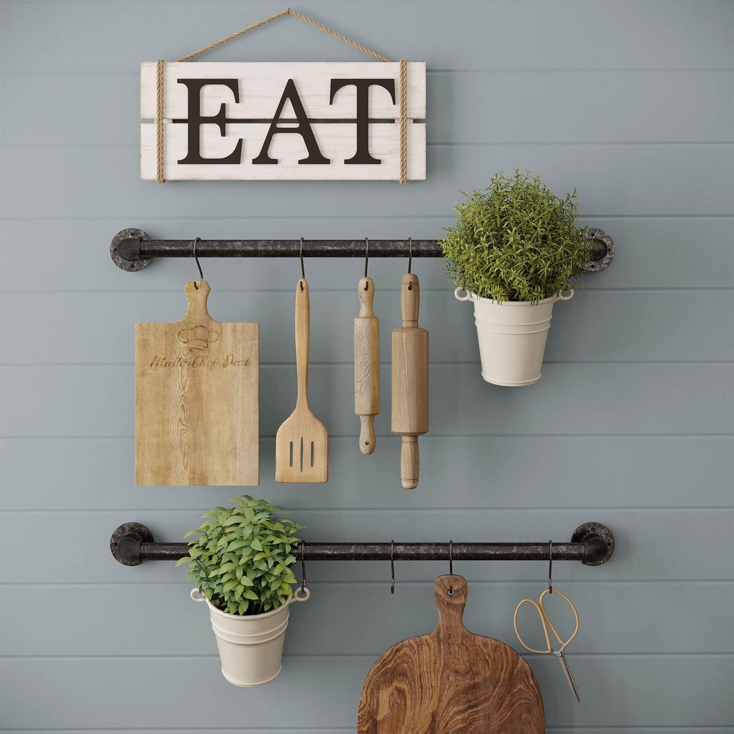 Barnyard Designs Eat Wood Wall Art Sign, Rustic Primitive Farmhouse Country Kitchen and Home Wall Decor, White/Black, 17" x 7”