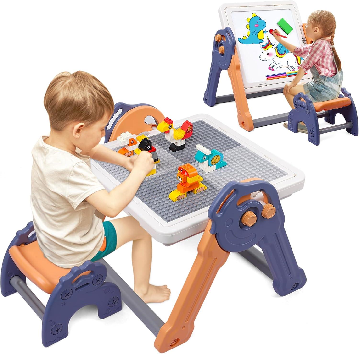 Easel for Kids, Toddler Easel with Building Block Table, Kids Standing Art Easel with Painting Accessories