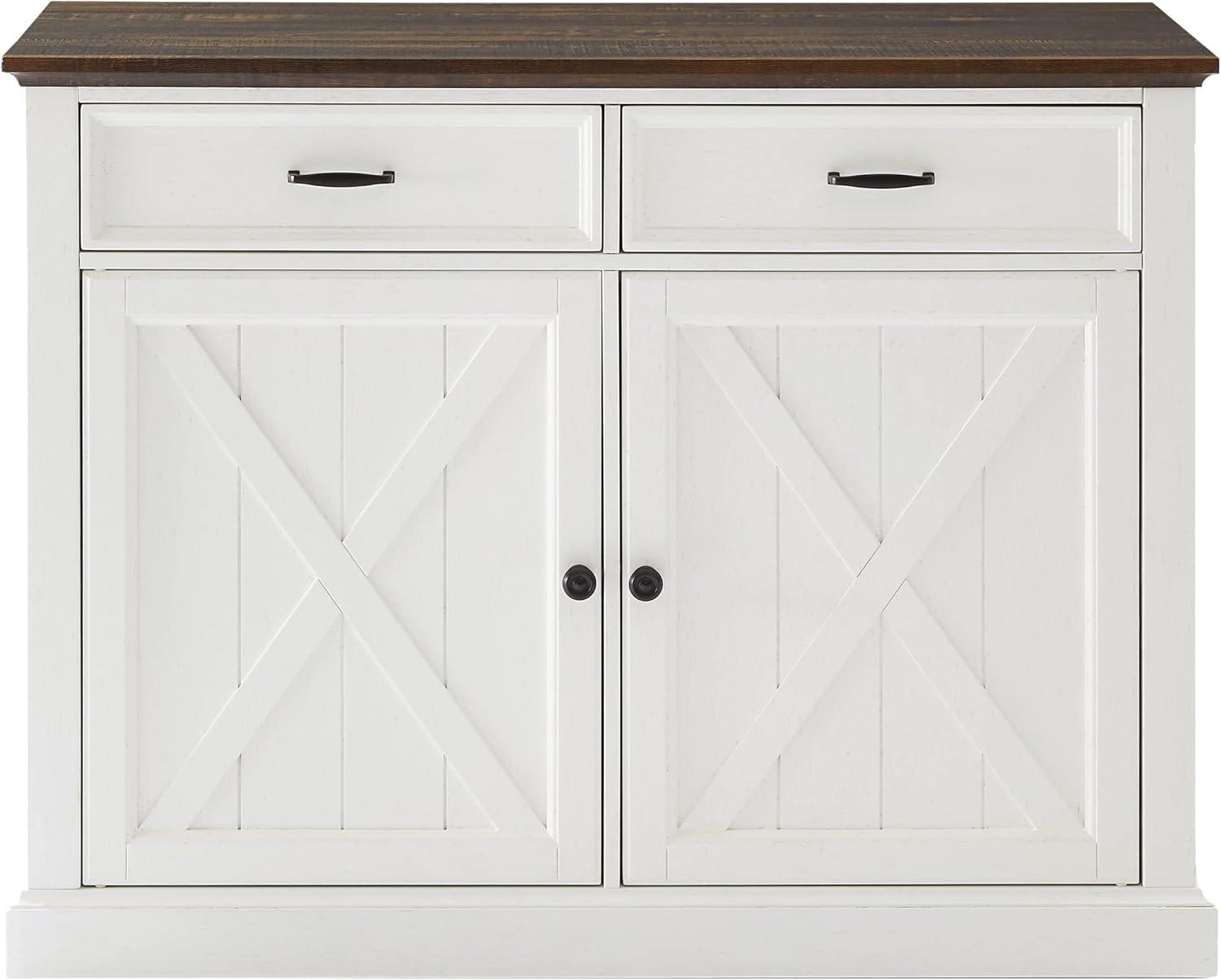 Clifton 36" Distressed White and Brown Modern Farmhouse Kitchen Island