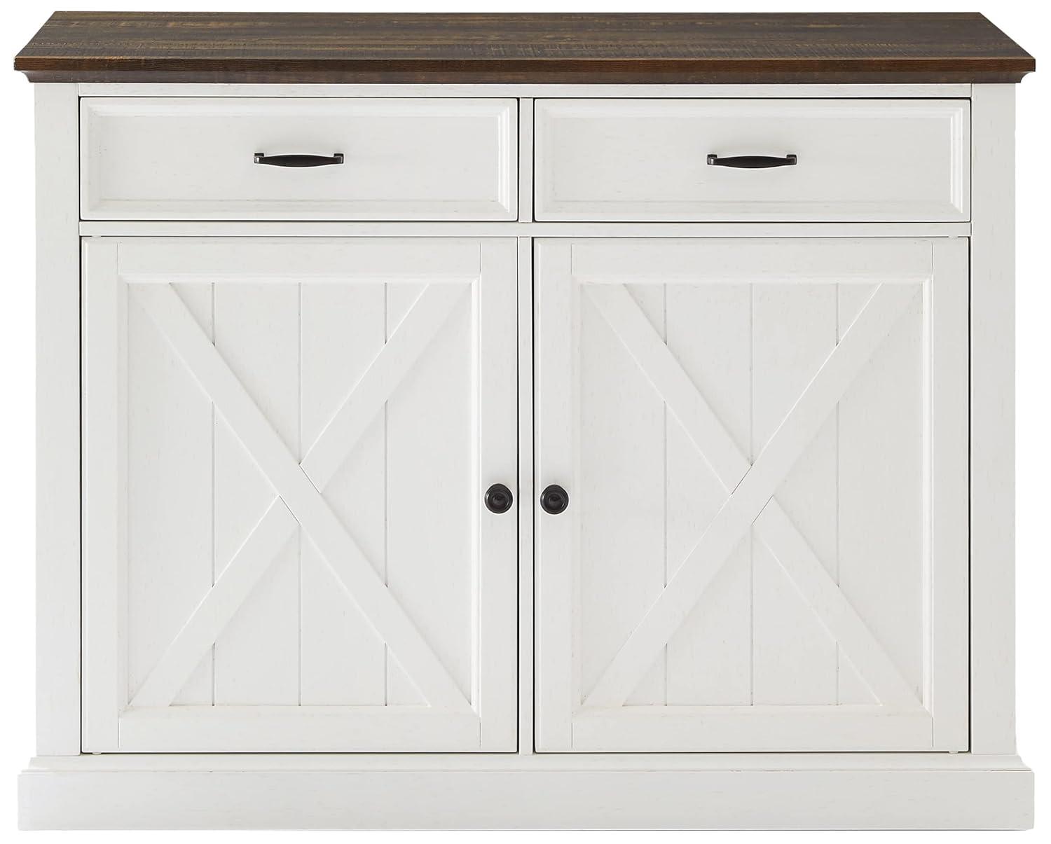 Clifton Kitchen Island Distressed White/Brown - Crosley: Adjustable Shelves, Storage Cart, Farmhouse Design