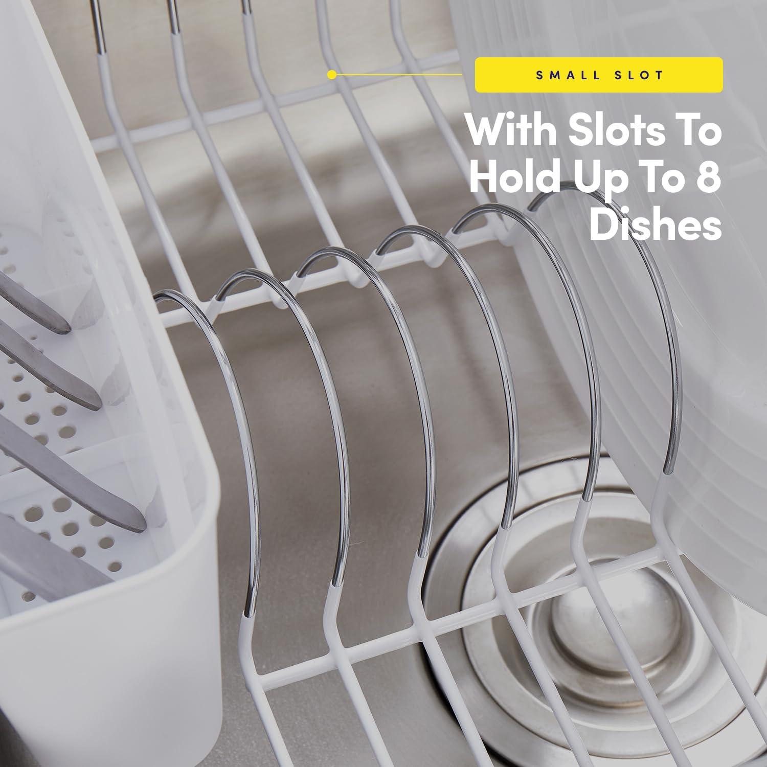 Sweet Home Collection Chrome Plated Steel 2-Piece Compact Dish Drainer with Utensil Caddy