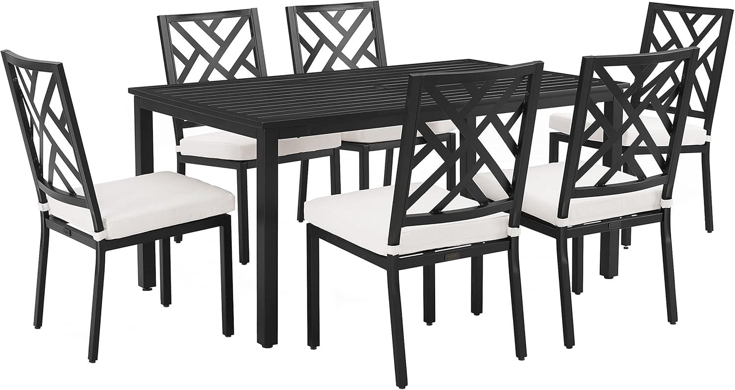 Locke 7-Piece Black Steel Outdoor Dining Set with Cream Cushions