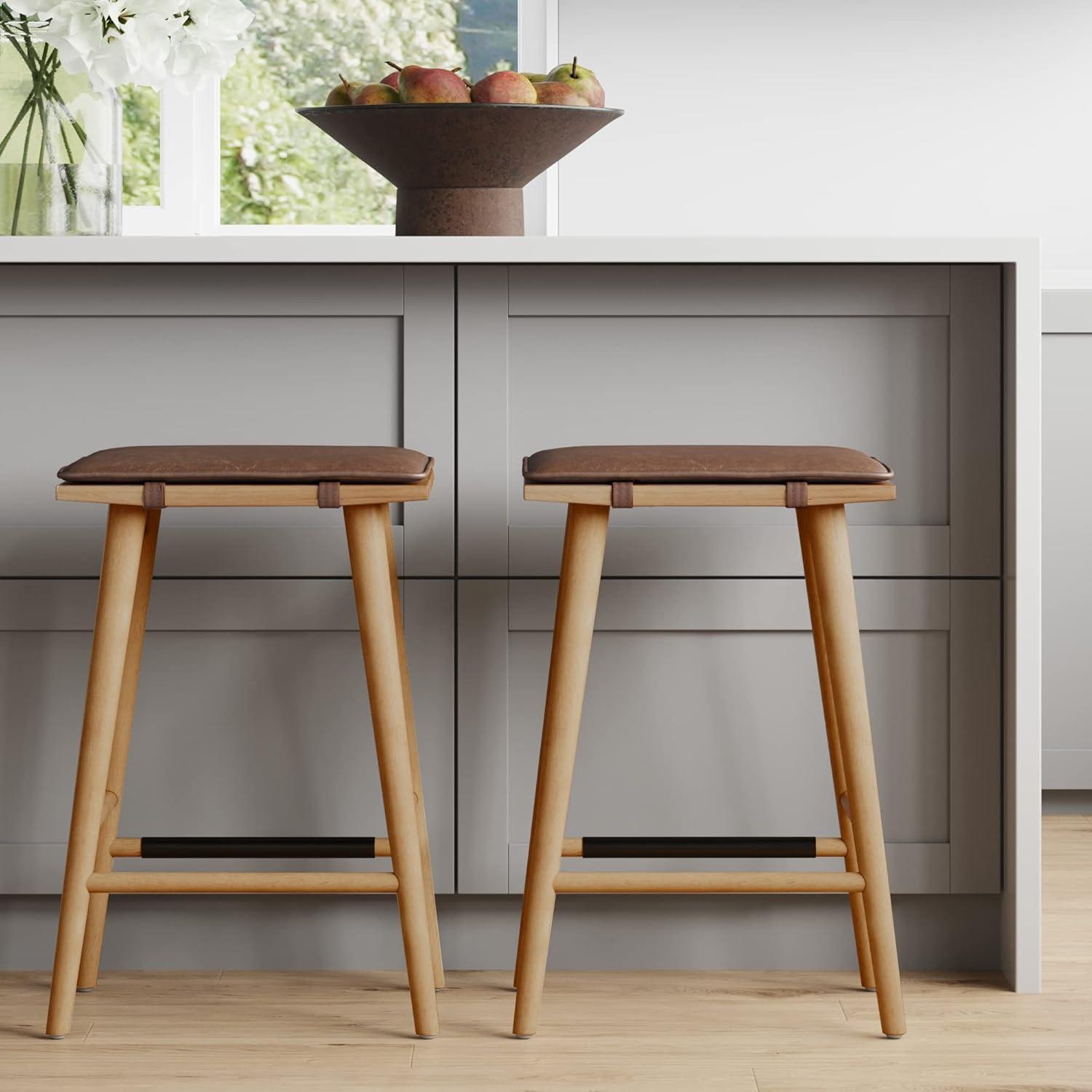 Nathan James Upholstered Counter Stool with Solid Wood Frame (Set of 2)