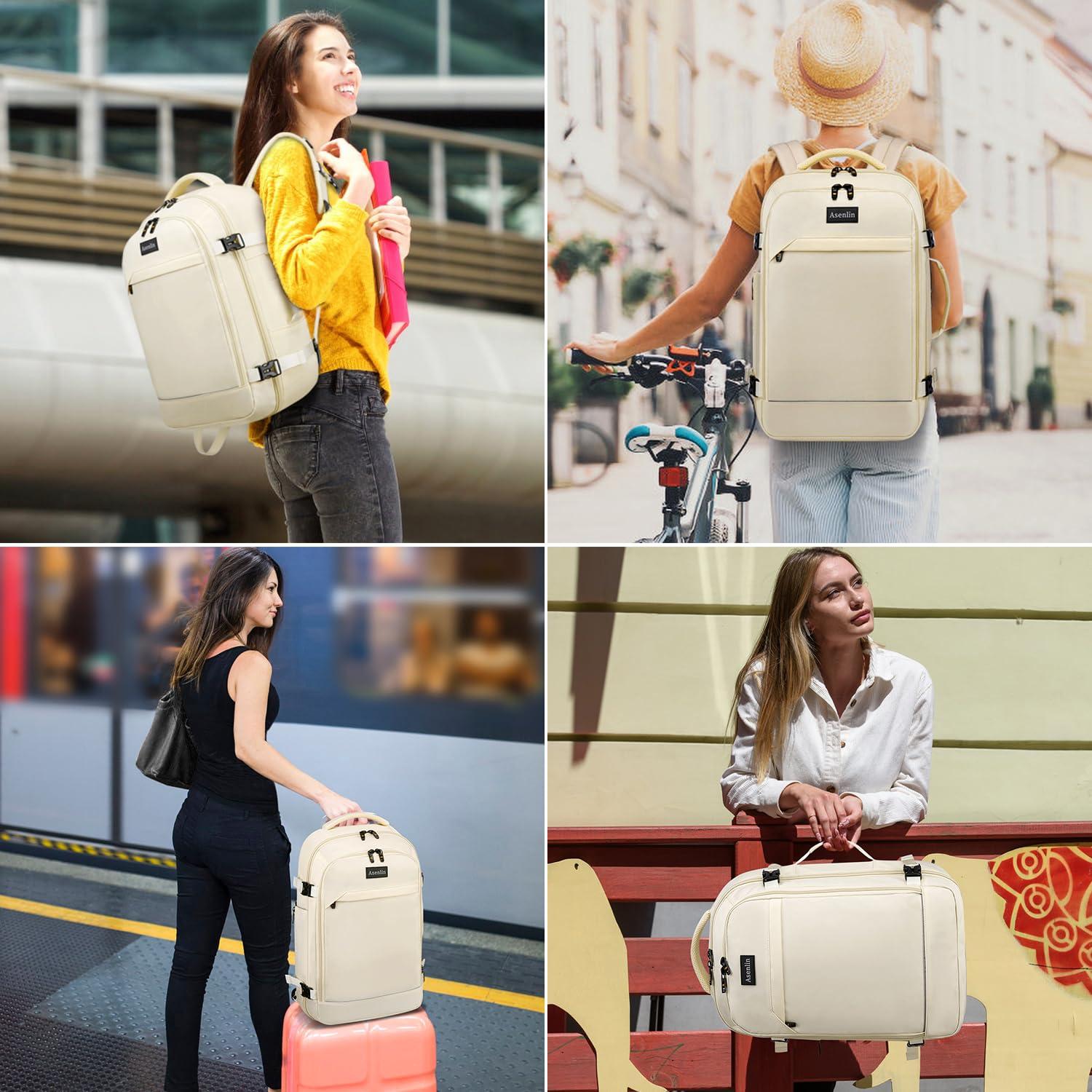 Asenlin 40L Travel Backpack for Women Men，17 Inch Laptop Backpack Flight Approved Luggage Carry On Water Resistant Computer Backpack for Weekender Overnight Large Daypack Black