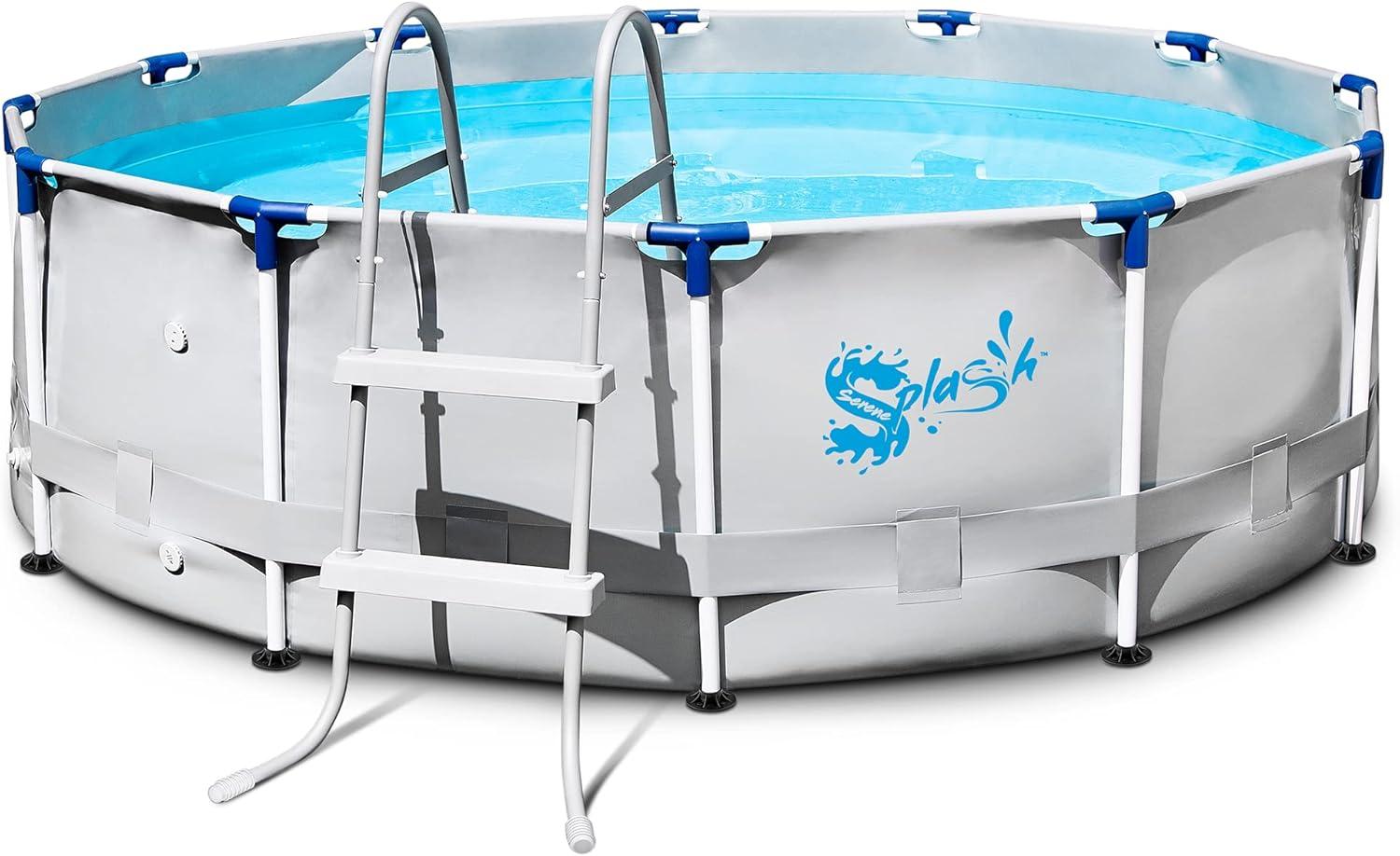 18' Round Steel Frame Above Ground Pool with Ladder and Filter