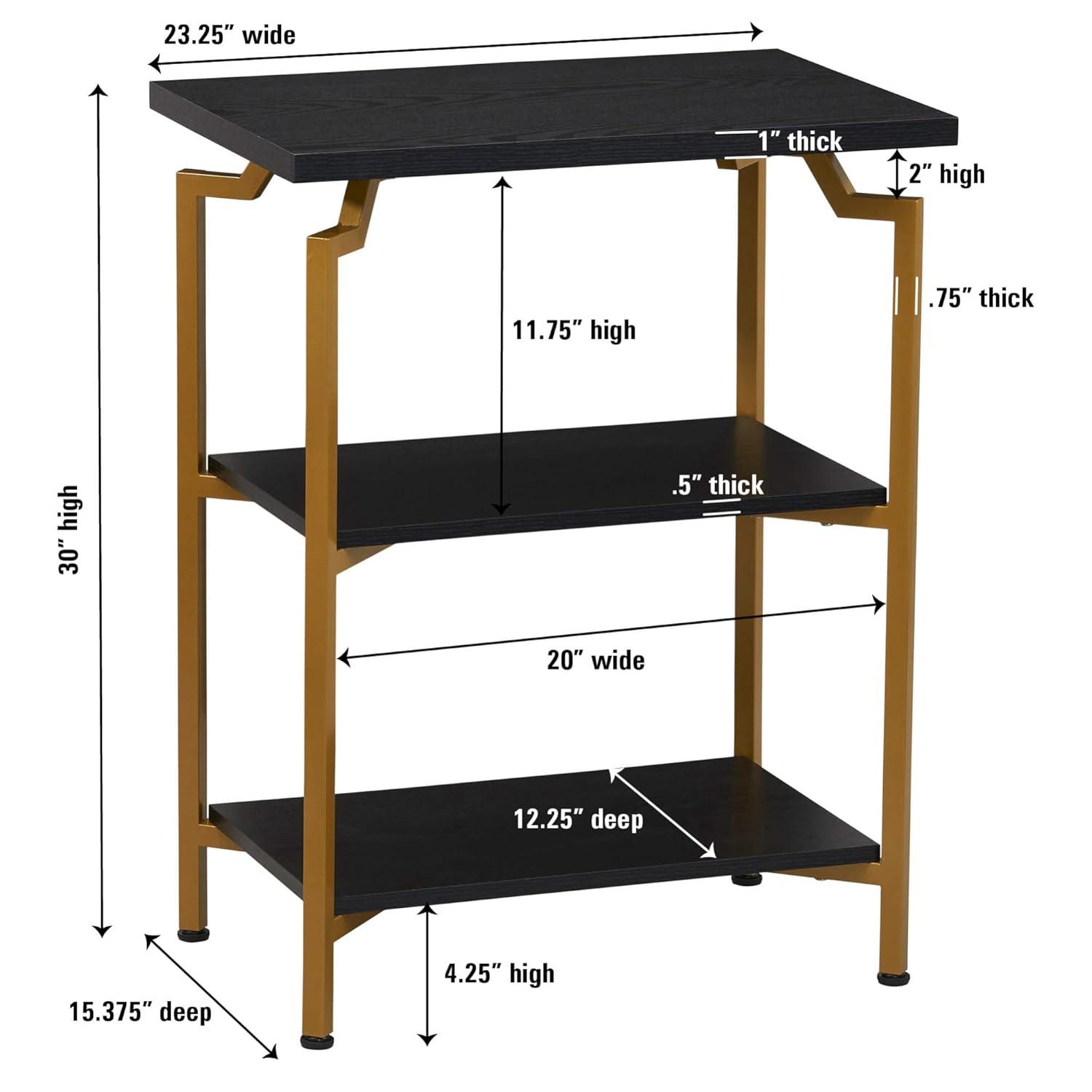 Household Essentials Crown TV Stand with Storage Compartment Black Oak Wood Grain and Gold Metal