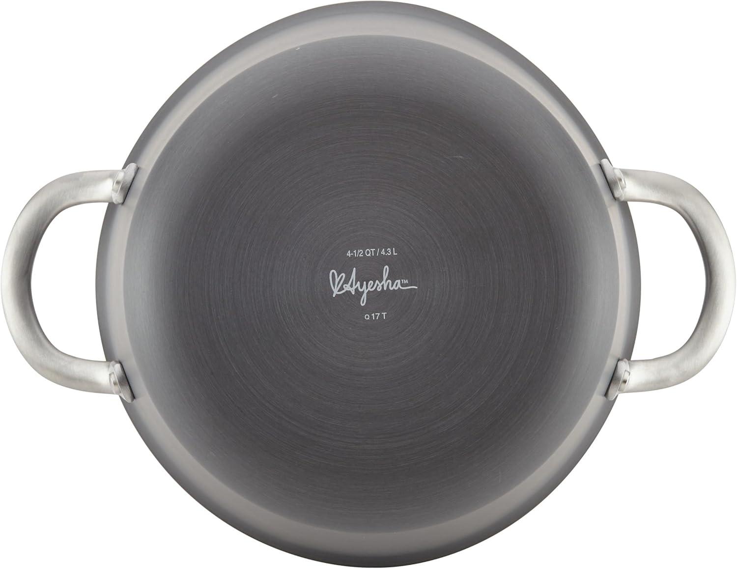 Ayesha Curry Ayesha Curry Home Collection Hard Anodized Nonstick Sauce Pot with Lid, 4.5 Quart, Gray