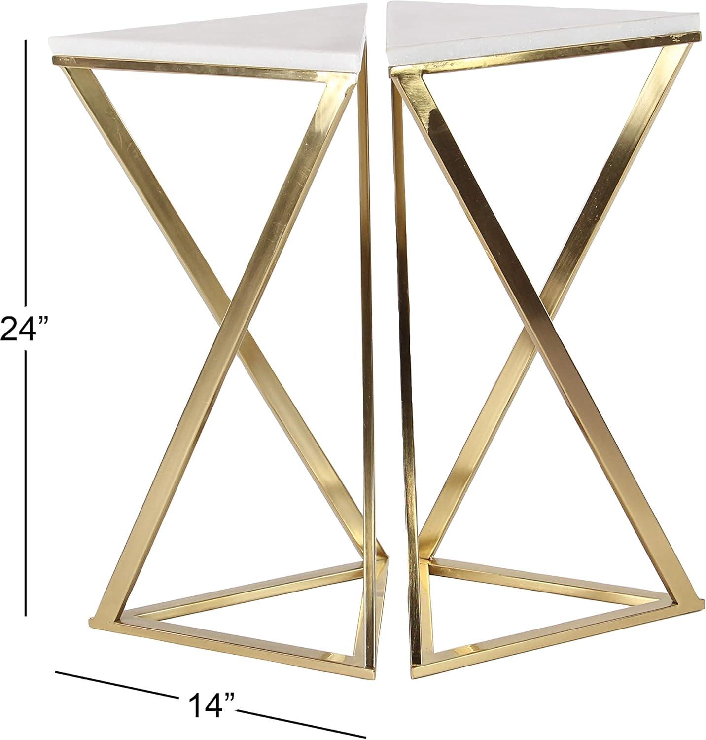 Set of 2 Hourglass Accent Tables Gold - Olivia & May: Marble Top, Iron Frame, Indoor Use