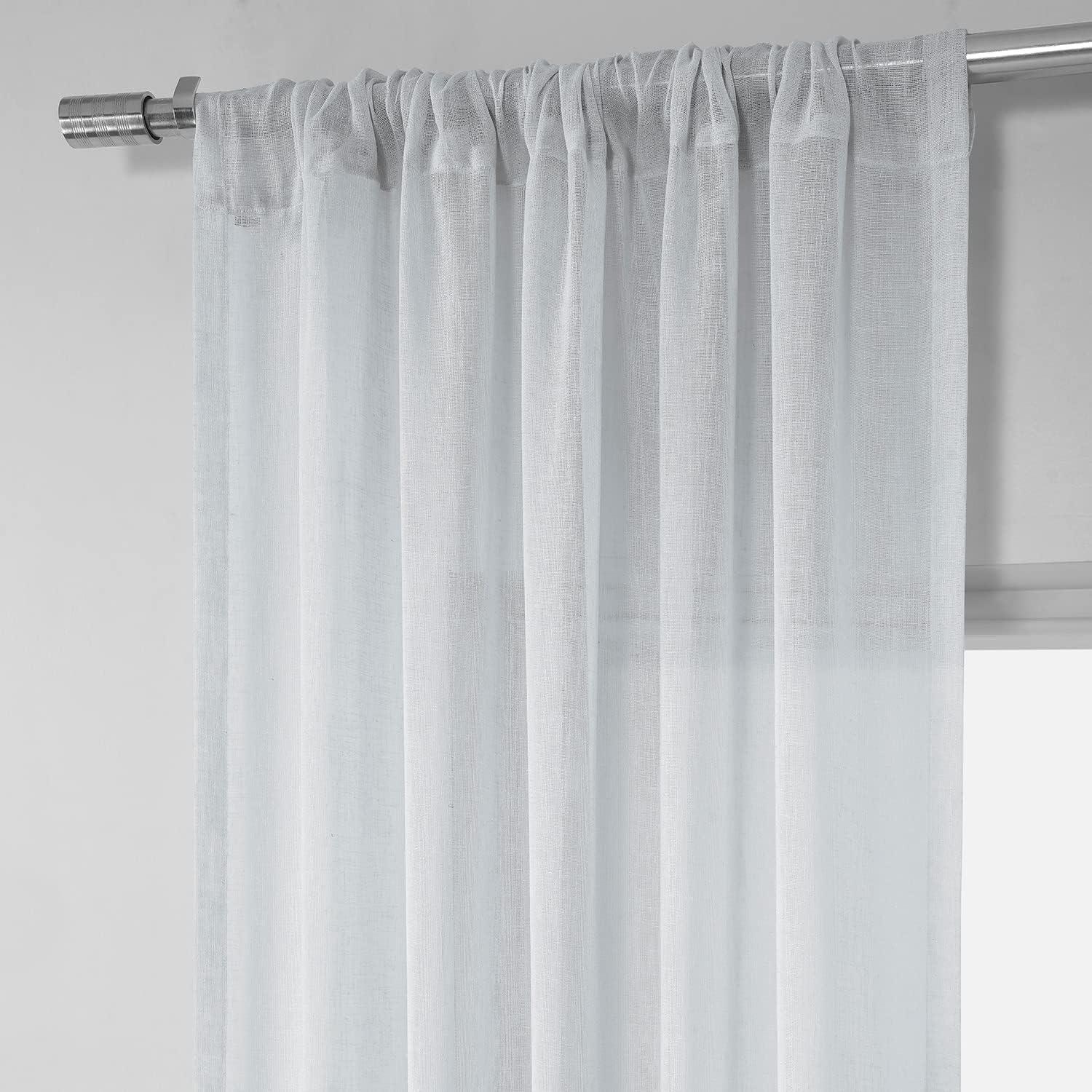 Aspen White Solid Faux Linen Sheer Curtain (1 Panel), Aspen White, 50W X 96L