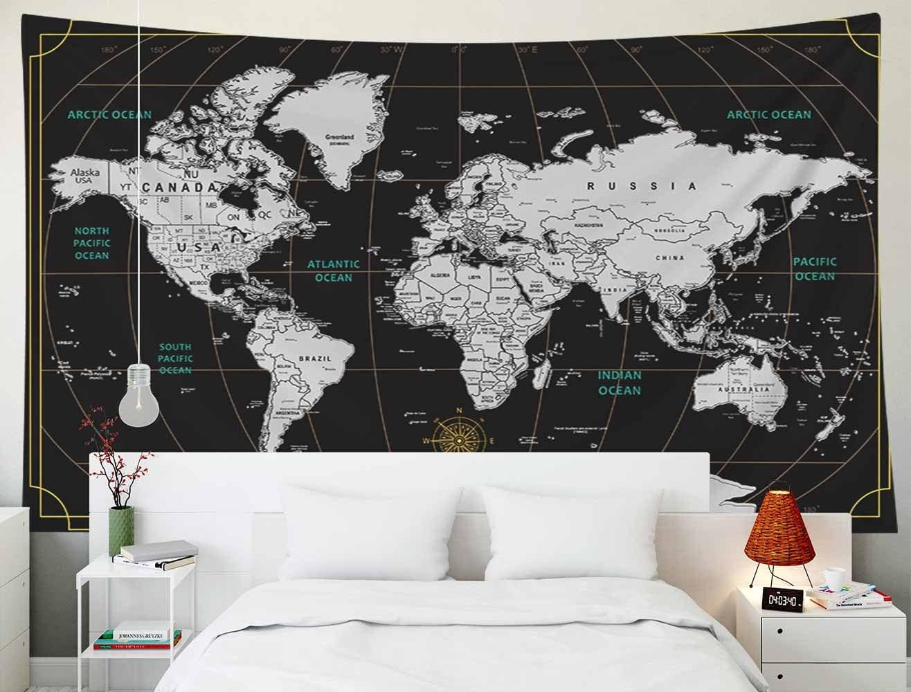 CAPSCEOLL Map Wall Art, Tapestry Wall Decor Tasperty - Toque Guest Room and Dinning Room - 60X60 Inches, Black Red